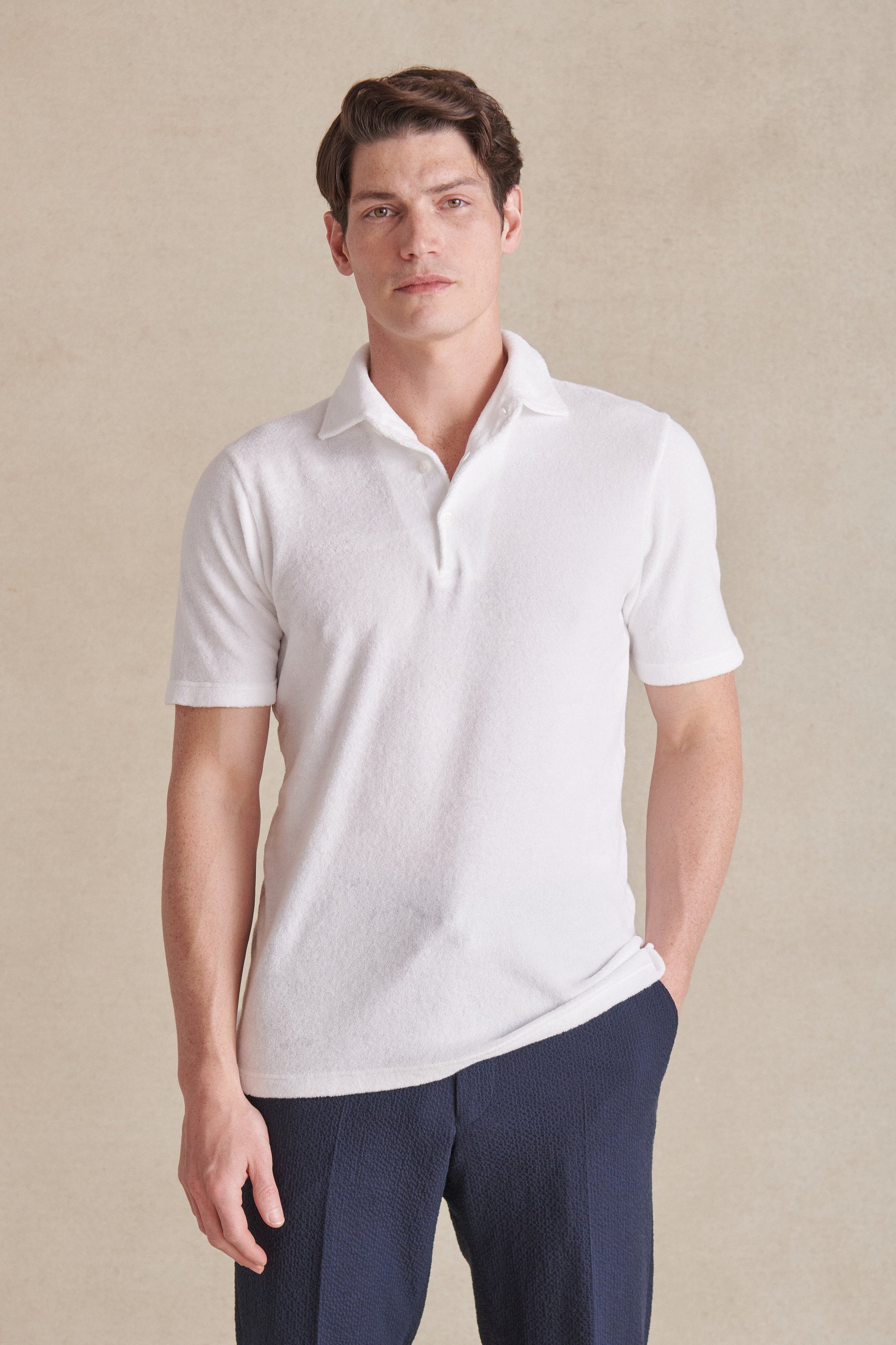 White Short Sleeve Towelling Polo Shirt
