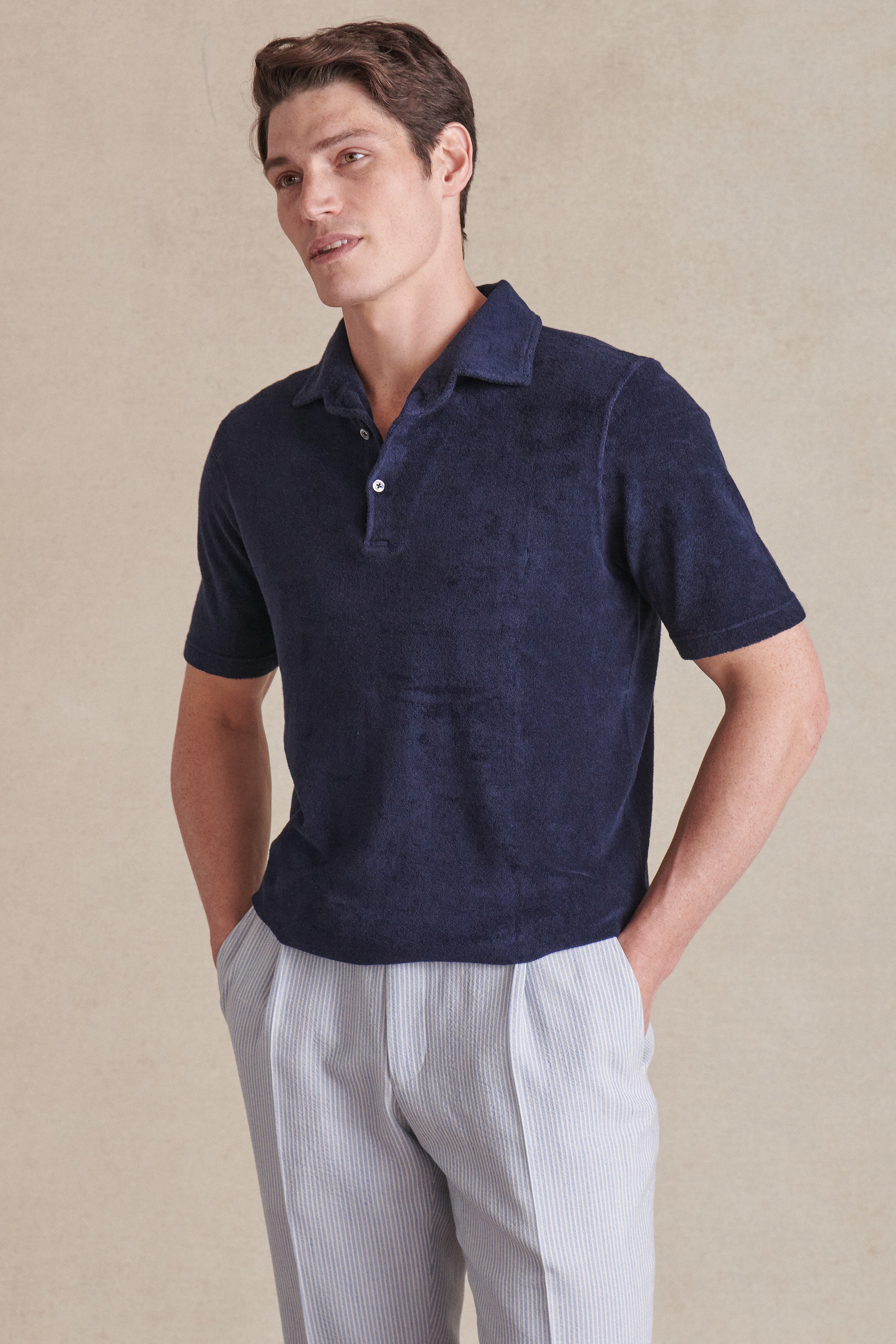 Navy Short Sleeve Towelling Polo Shirt