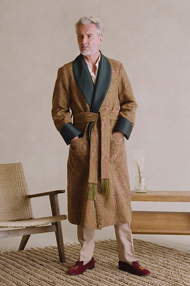 Green & Gold St James' Paisley Lined Cotton Dressing Gown New and Lingwood Green & Gold St James' Paisley Lined Cotton Dressing Gown New and Lingwood
