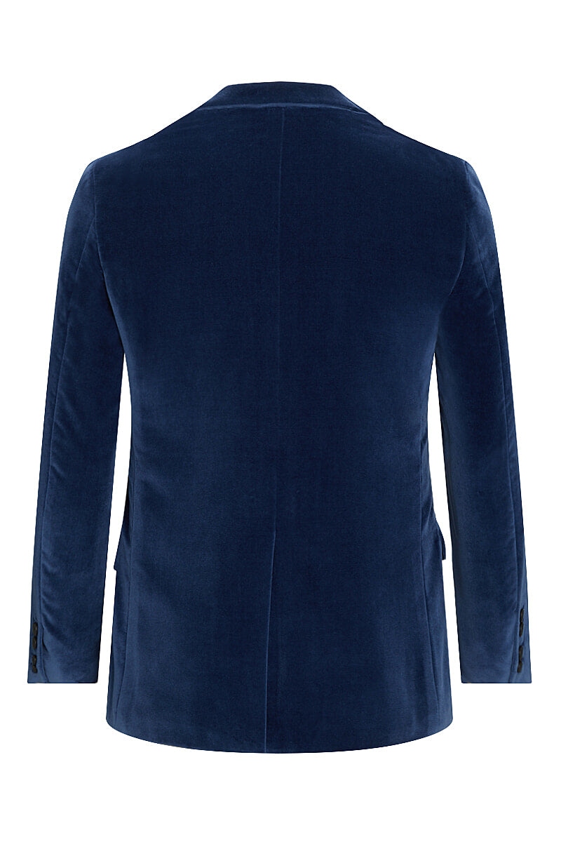 Blue Peak Lapel Single Breasted Velvet Evening Jacket