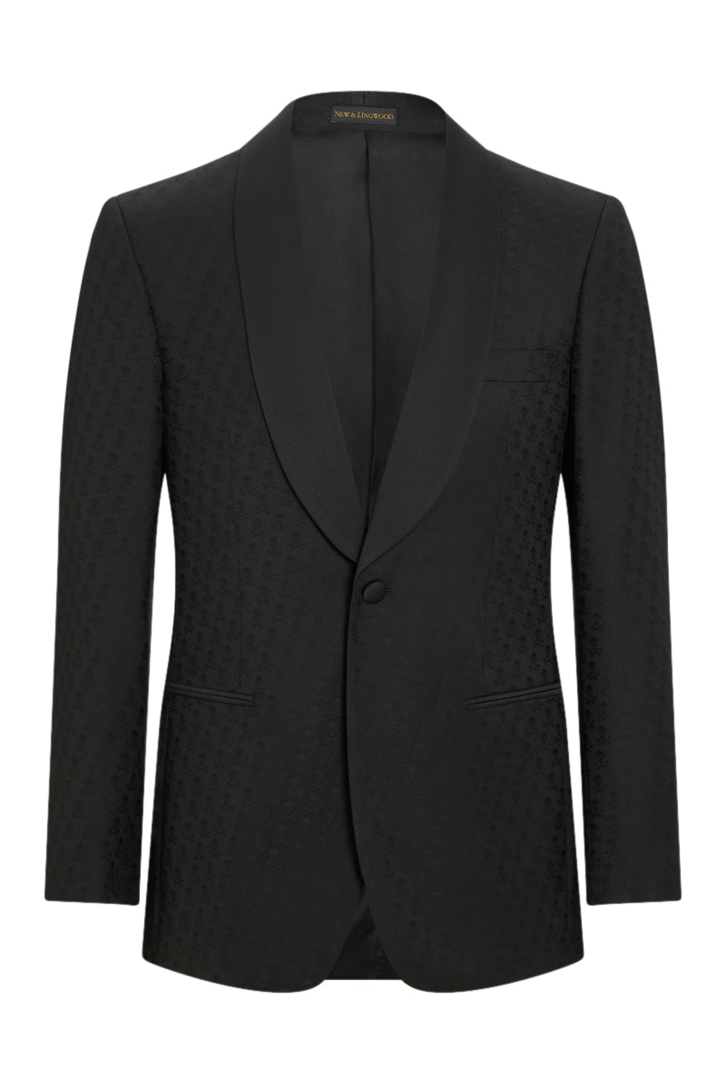 Black Skull & Crossbones Silk Jacquard Single Breasted Jacket