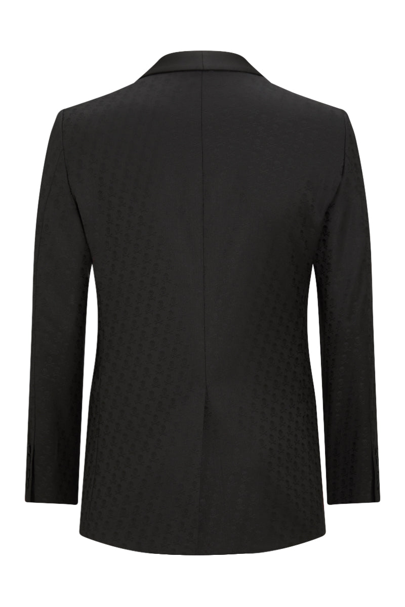 Black Skull & Crossbones Silk Jacquard Single Breasted Jacket