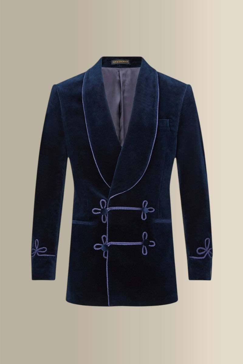 Dark Blue Double Breasted Velvet Smoking Jacket