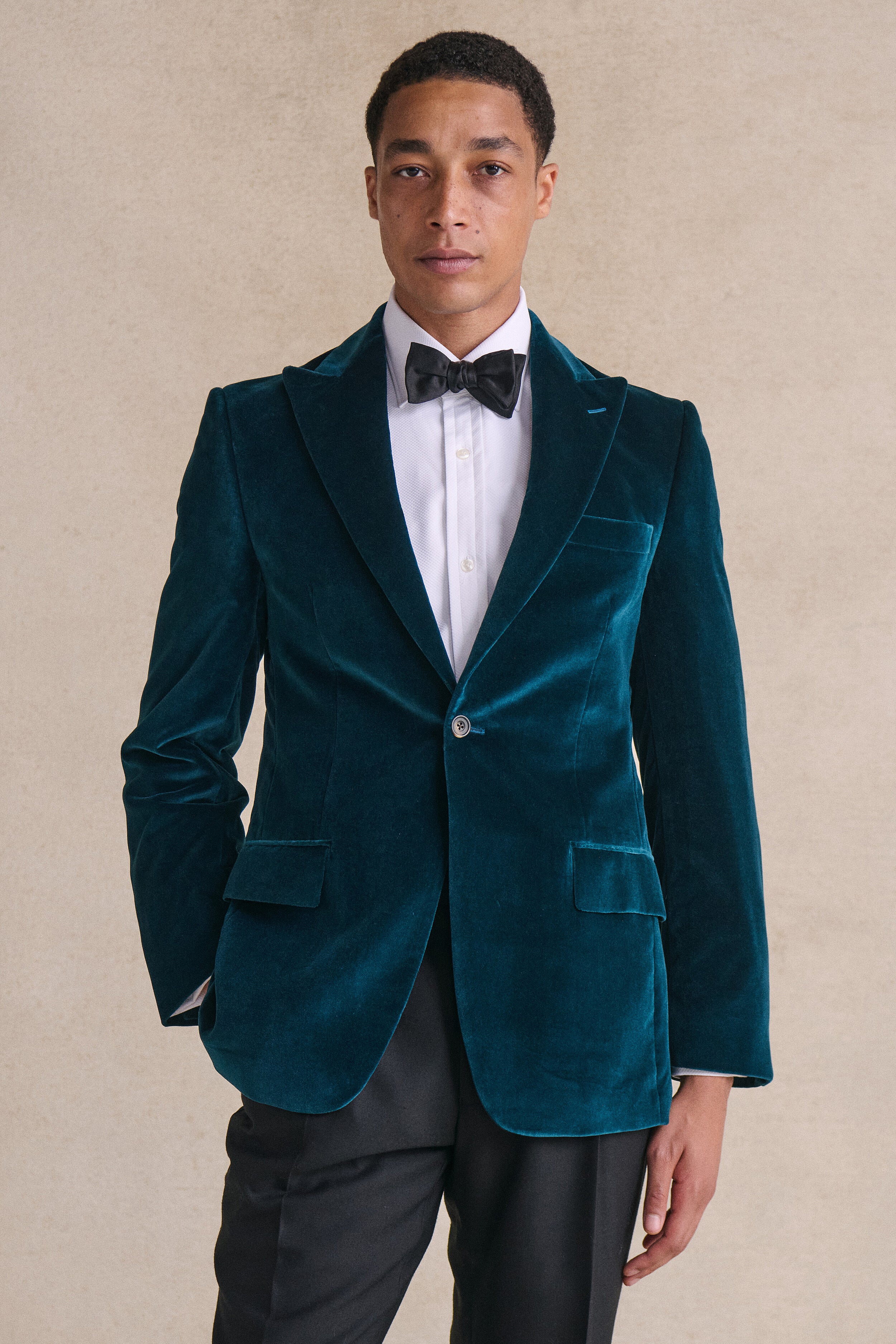 Teal Peak Lapel Single Breasted Velvet Evening Jacket