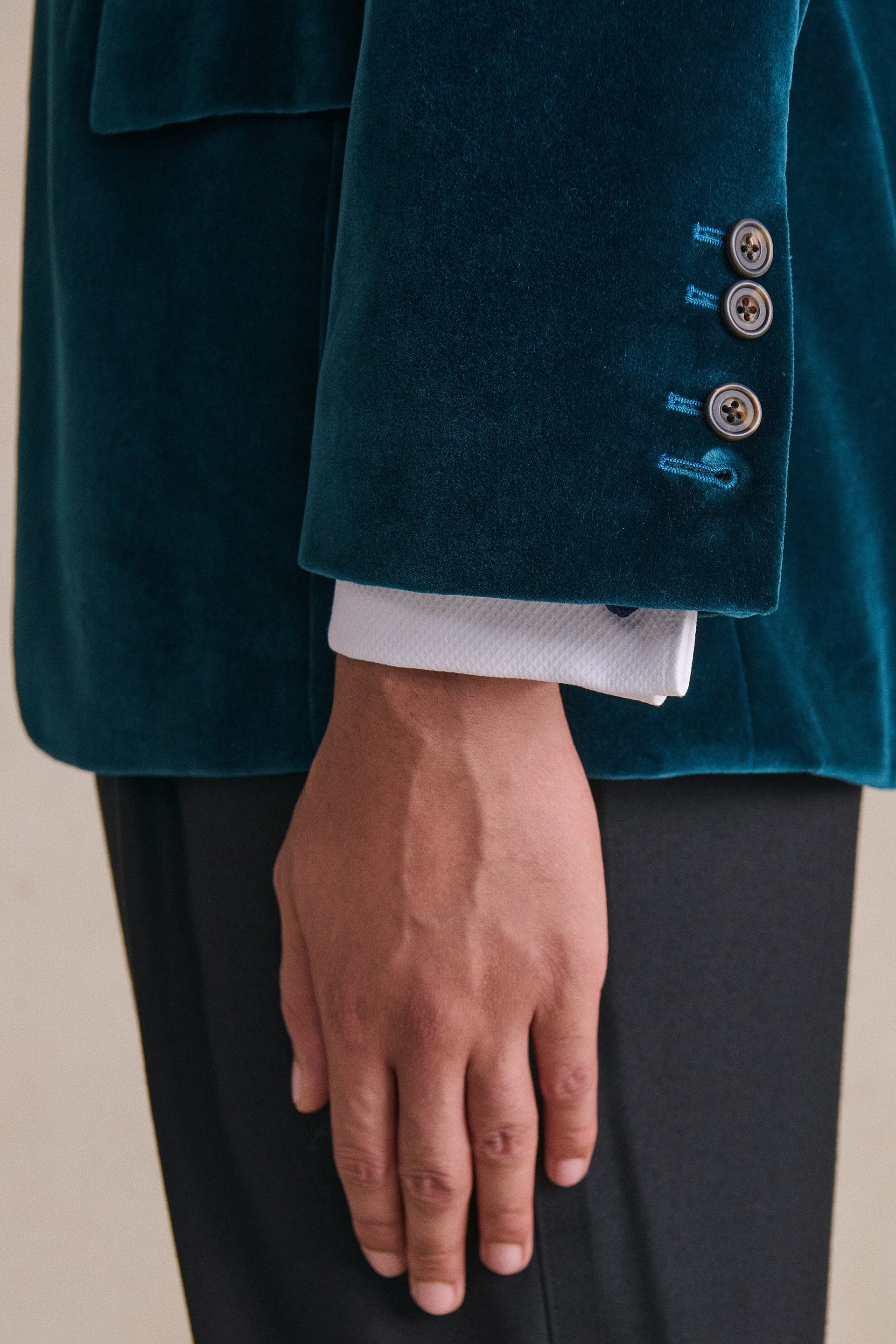 Teal Peak Lapel Single Breasted Velvet Evening Jacket