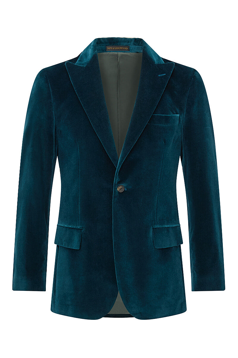 Teal Peak Lapel Single Breasted Velvet Evening Jacket