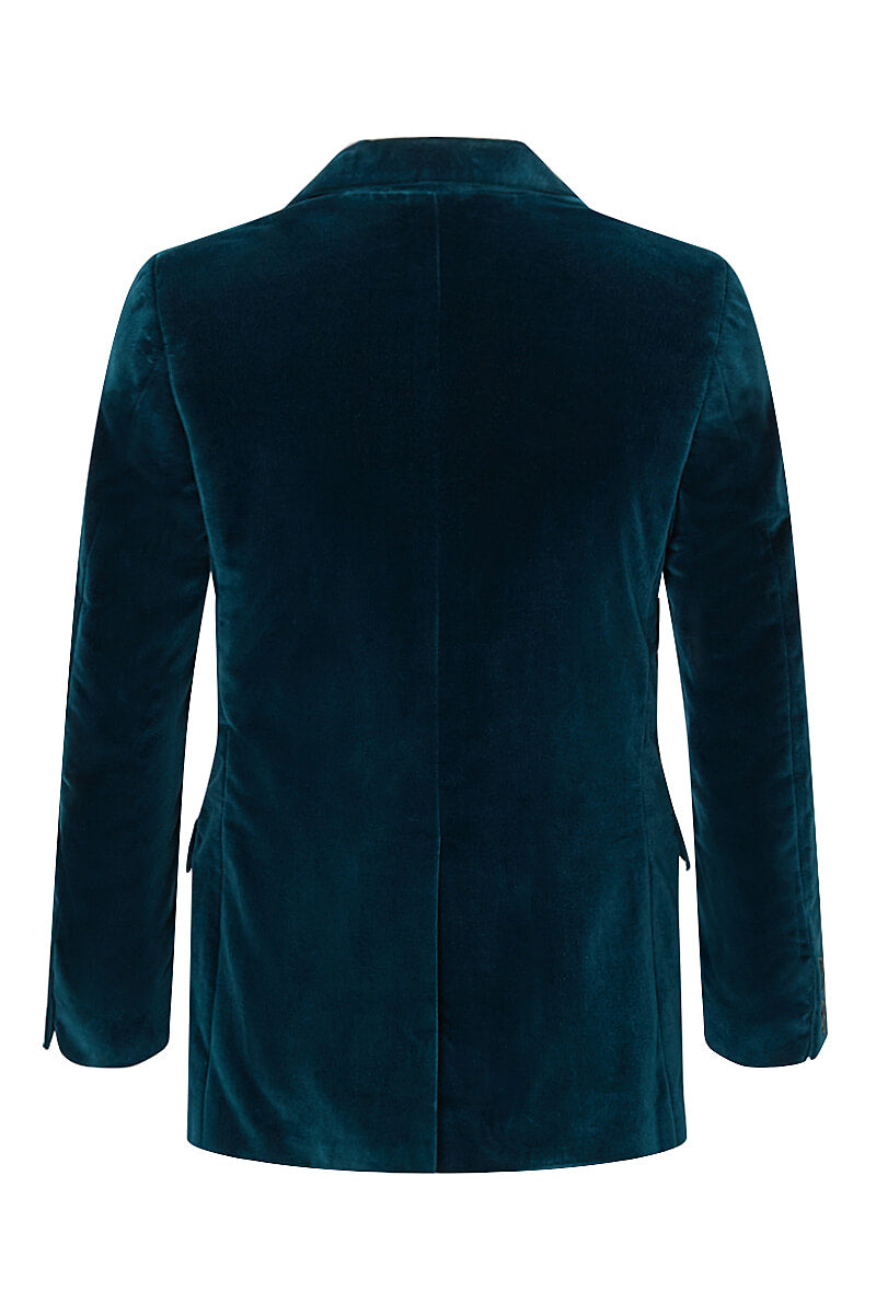 Teal Peak Lapel Single Breasted Velvet Evening Jacket