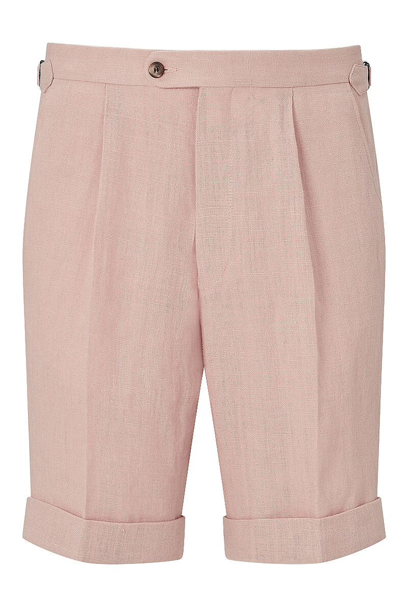 Pink Single Pleat Linen Shorts