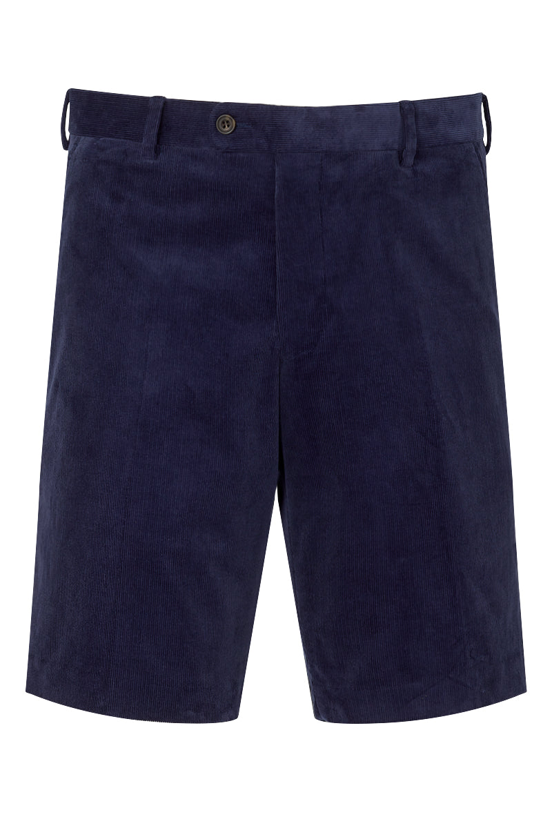 Navy Flat Front Corduroy Shorts