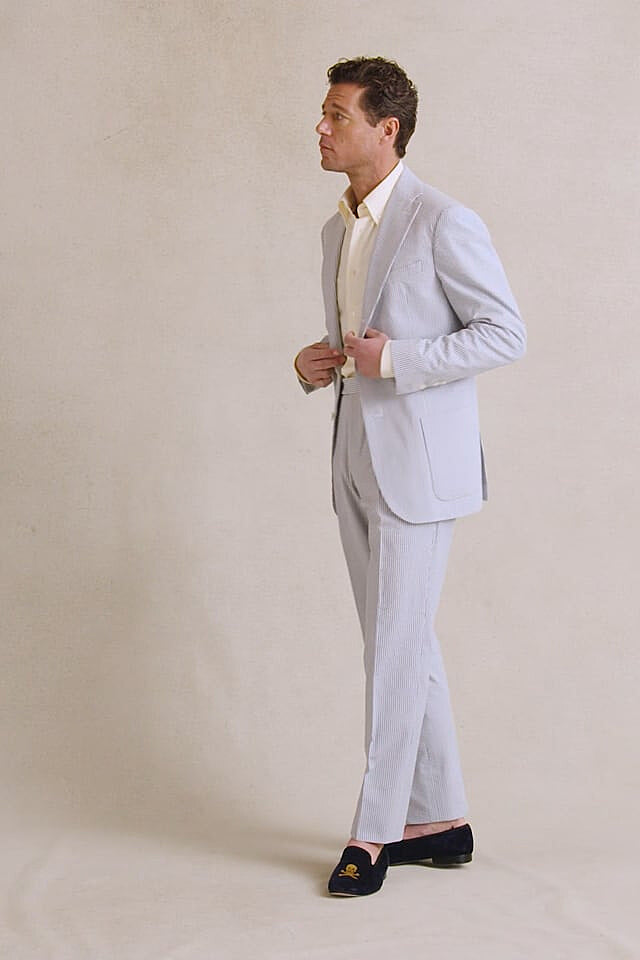 Blue Stripe Single Breasted Seersucker Jacket