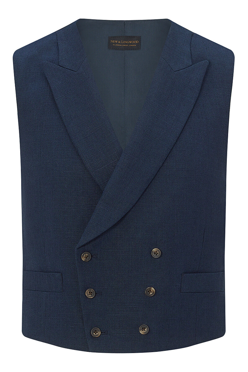 Navy Double Breasted Linen Waistcoat