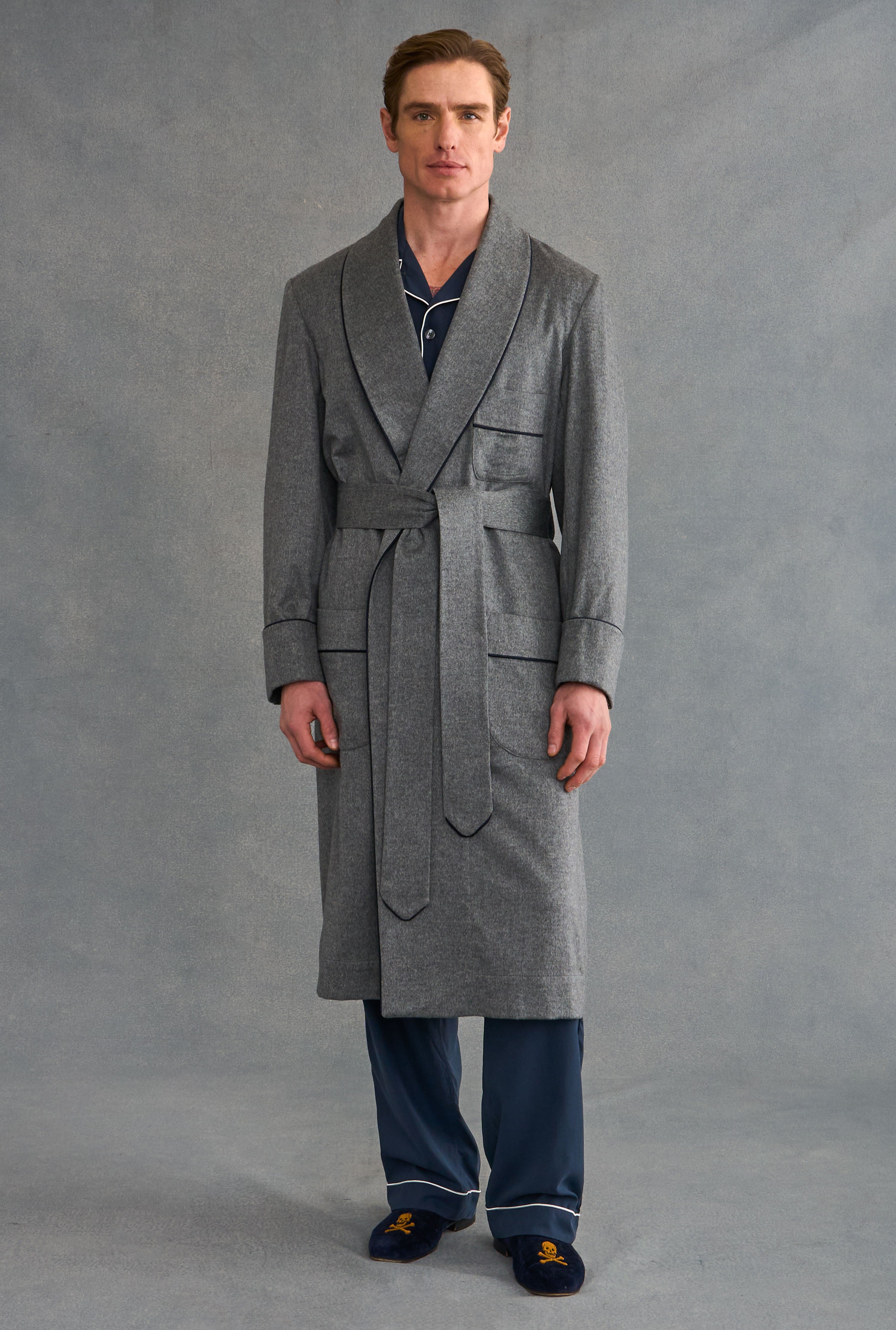 Grey Unlined Cashmere Dressing Gown