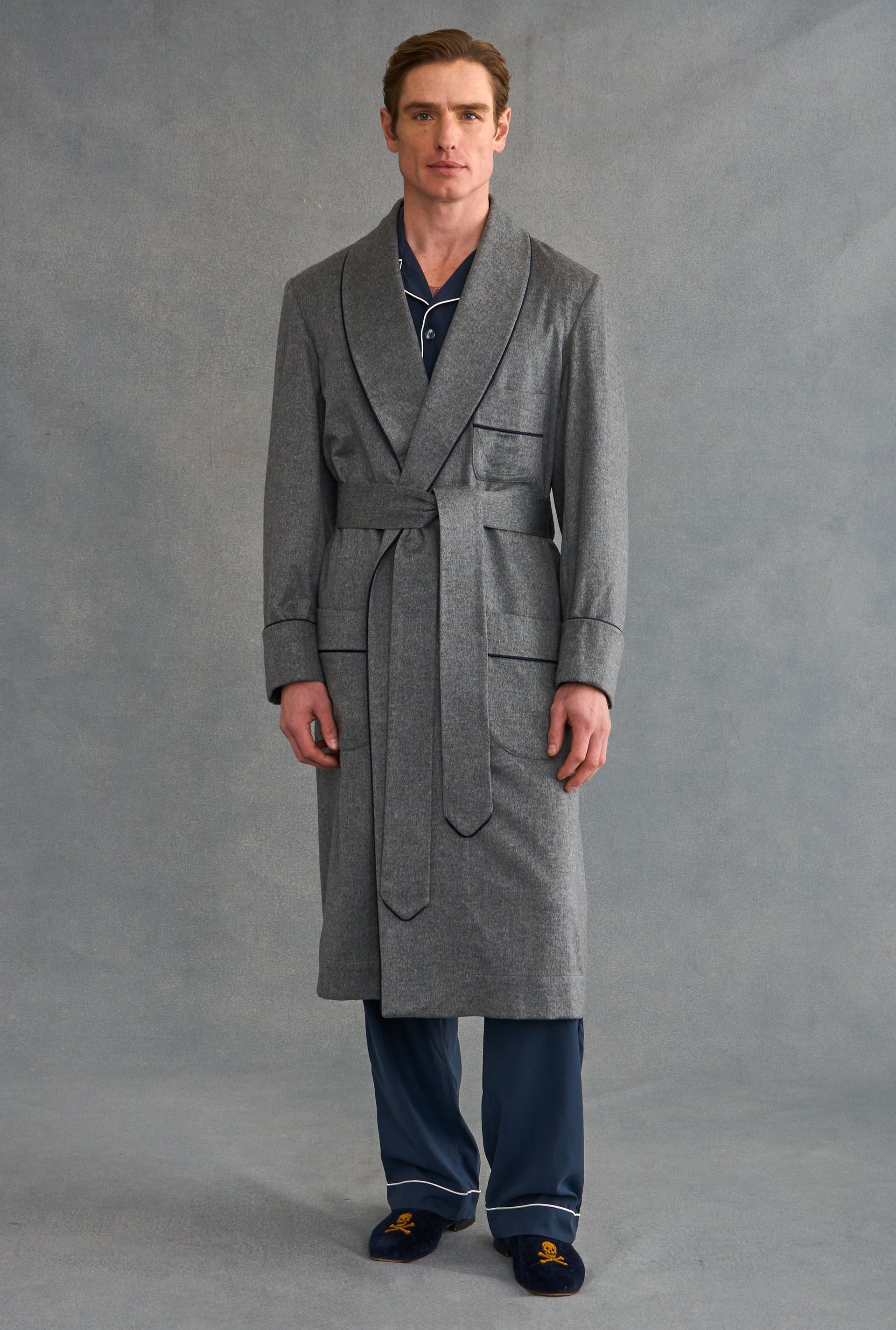 Grey Unlined Cashmere Dressing Gown