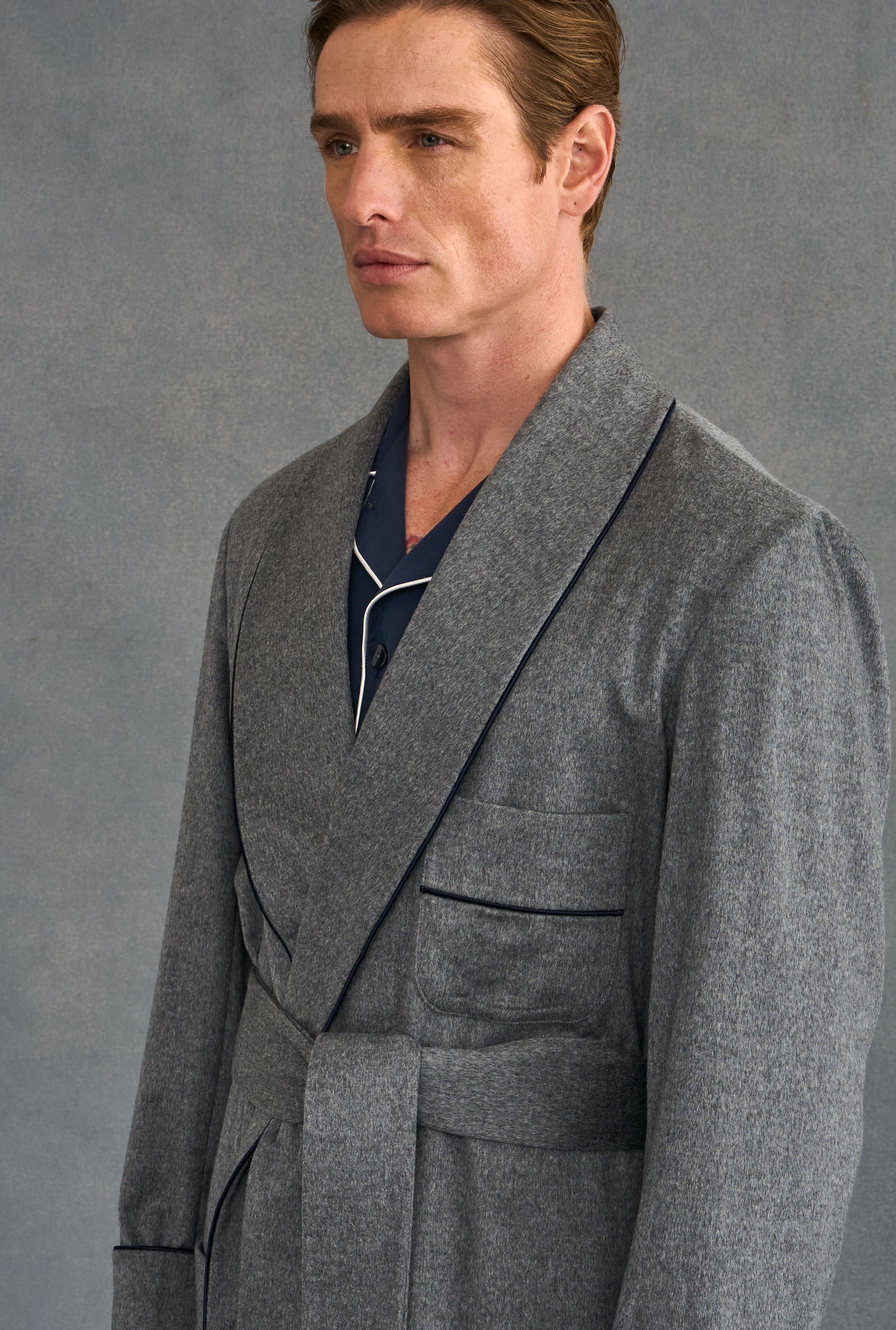 Grey Unlined Cashmere Dressing Gown