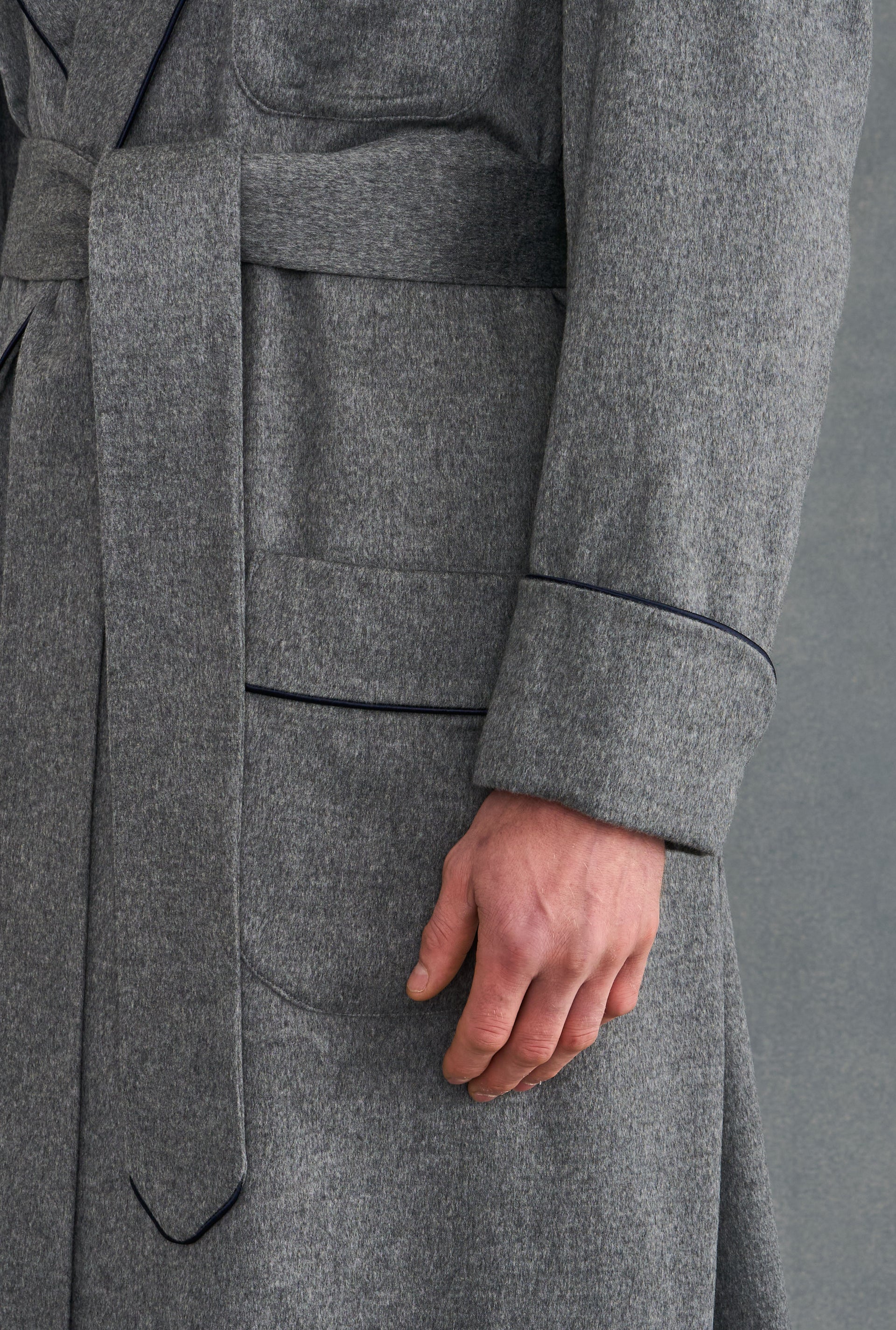 Grey Unlined Cashmere Dressing Gown