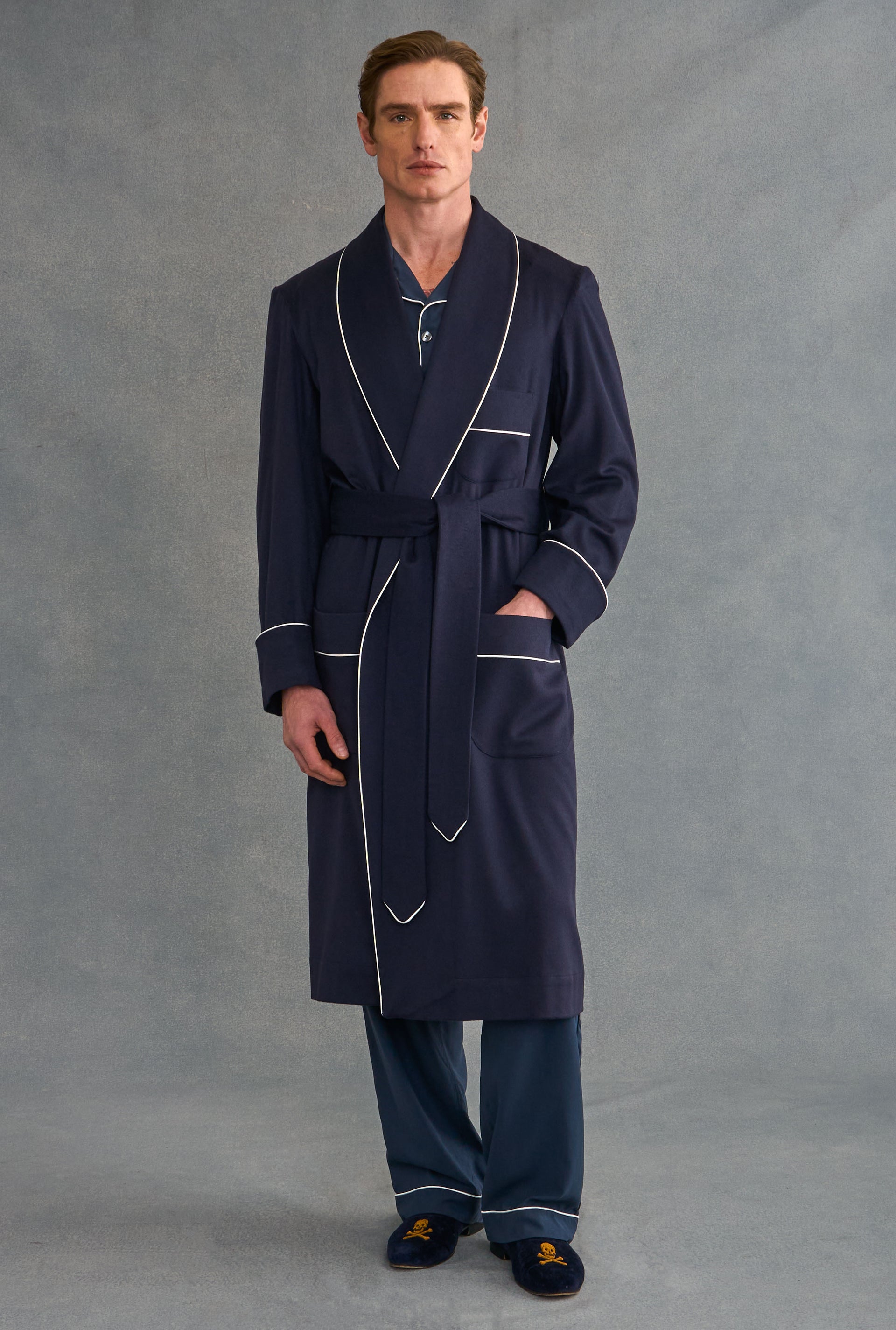 Navy Unlined Cashmere Dressing Gown