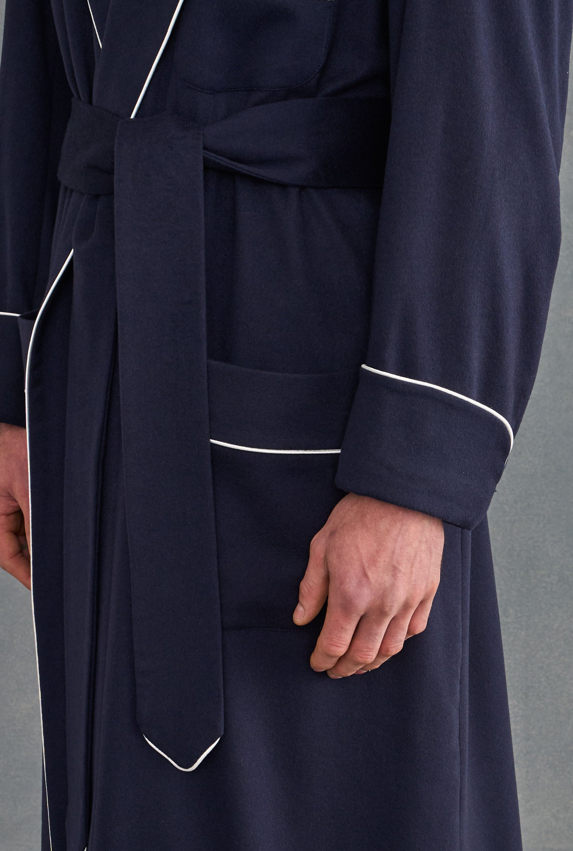 Navy Unlined Cashmere Dressing Gown
