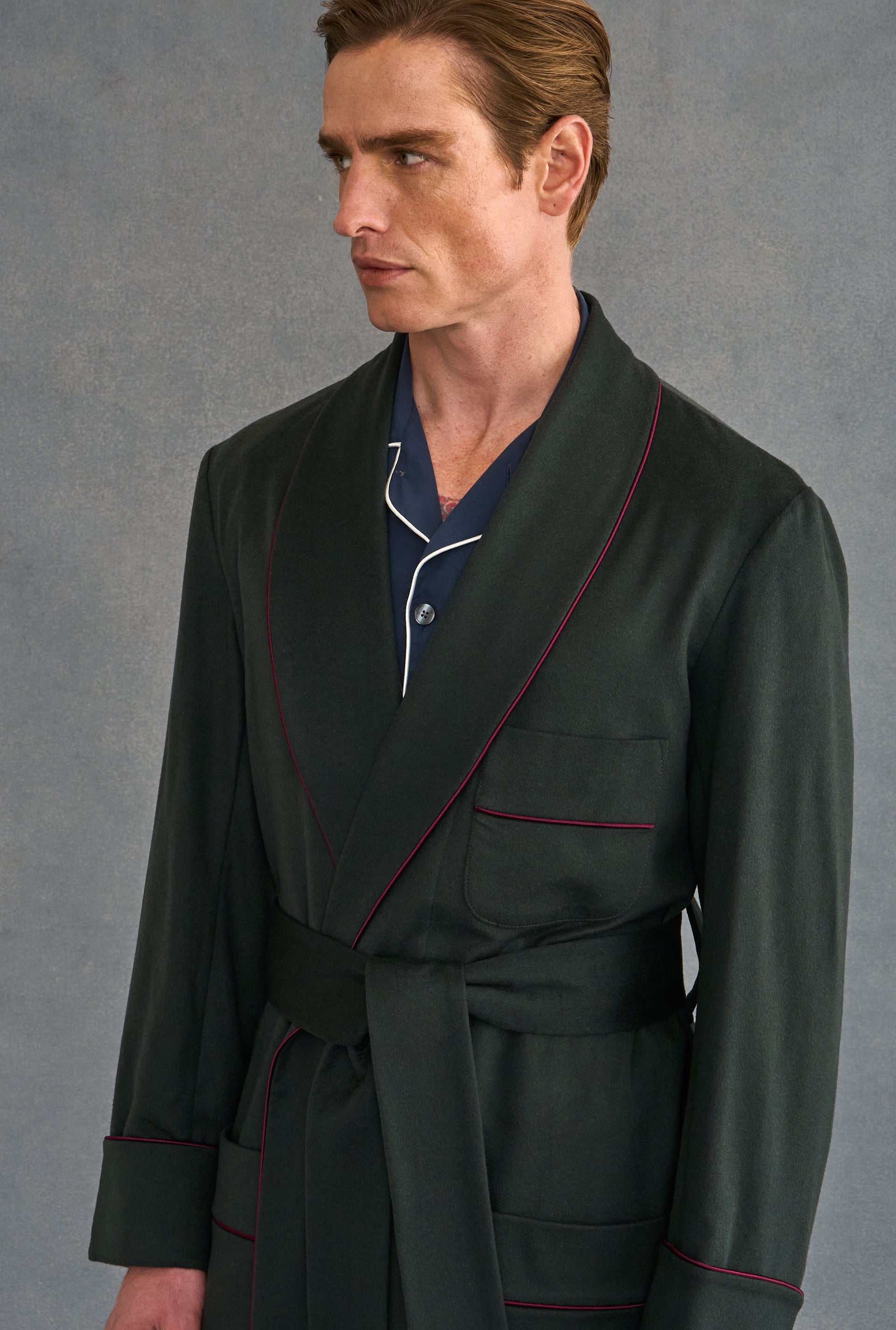 Green Unlined Cashmere Dressing Gown