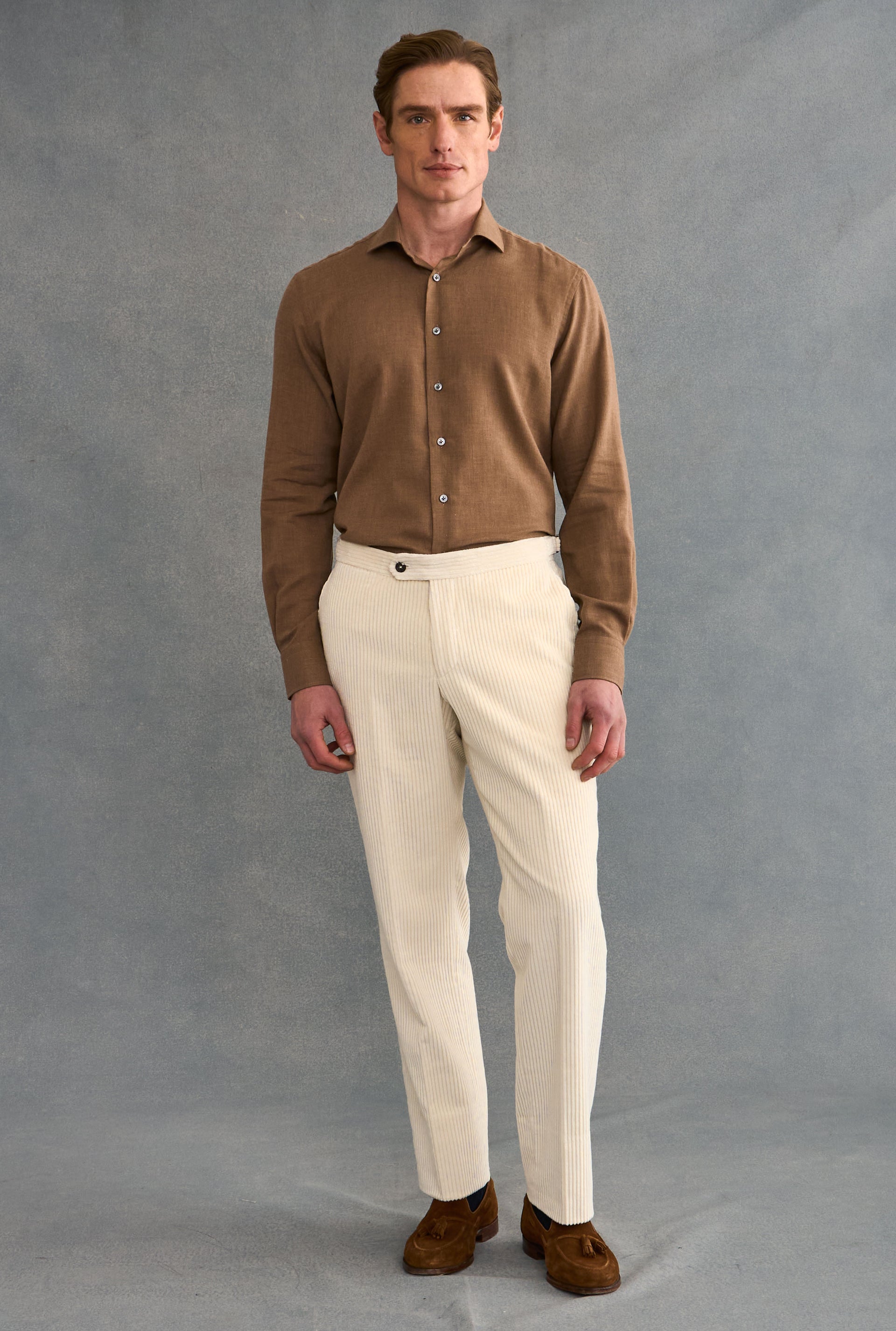 Brown Cutaway Collar Standard Fit Cotton & Cashmere Shirt