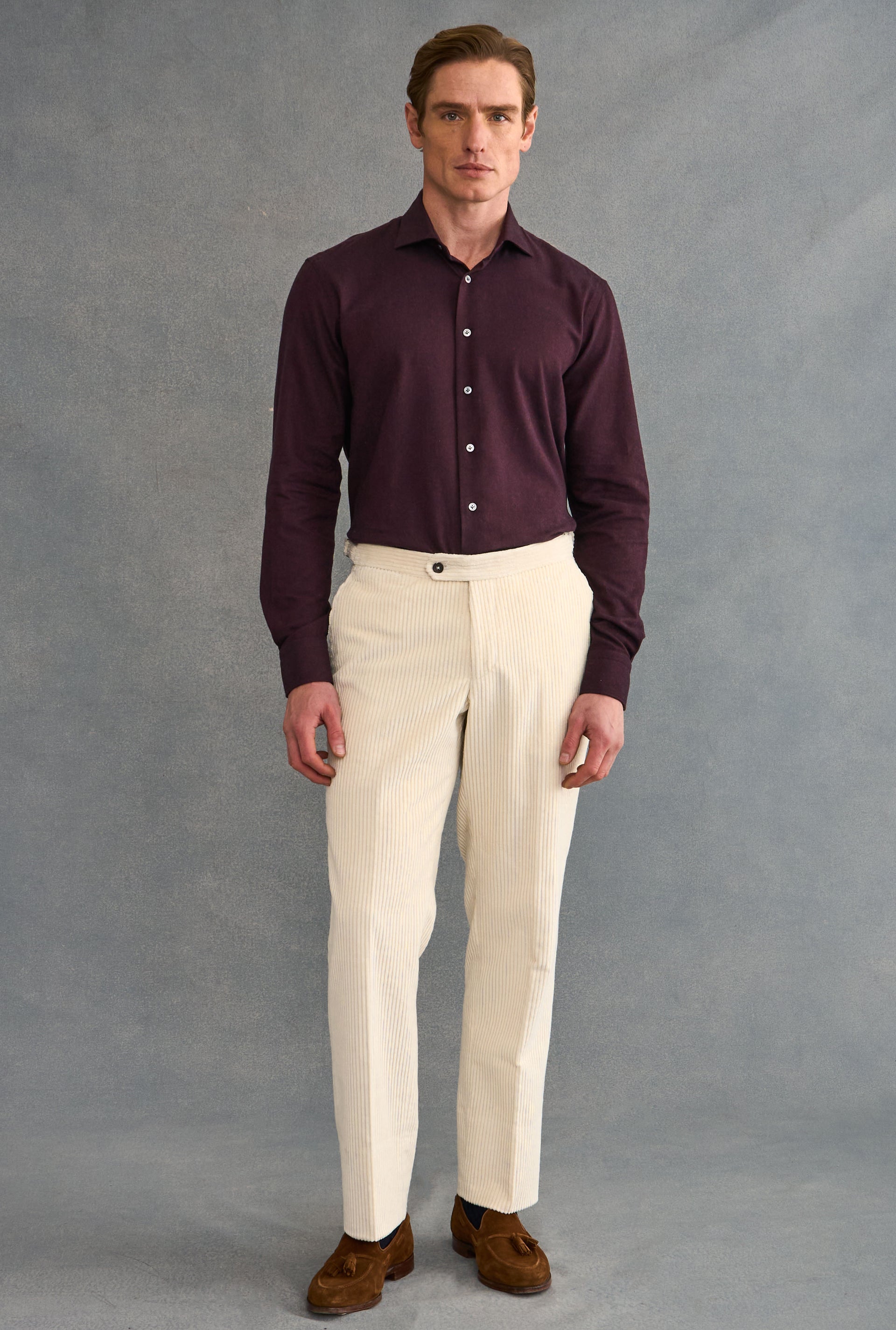 Burgundy Cutaway Collar Standard Fit Flannel Shirt