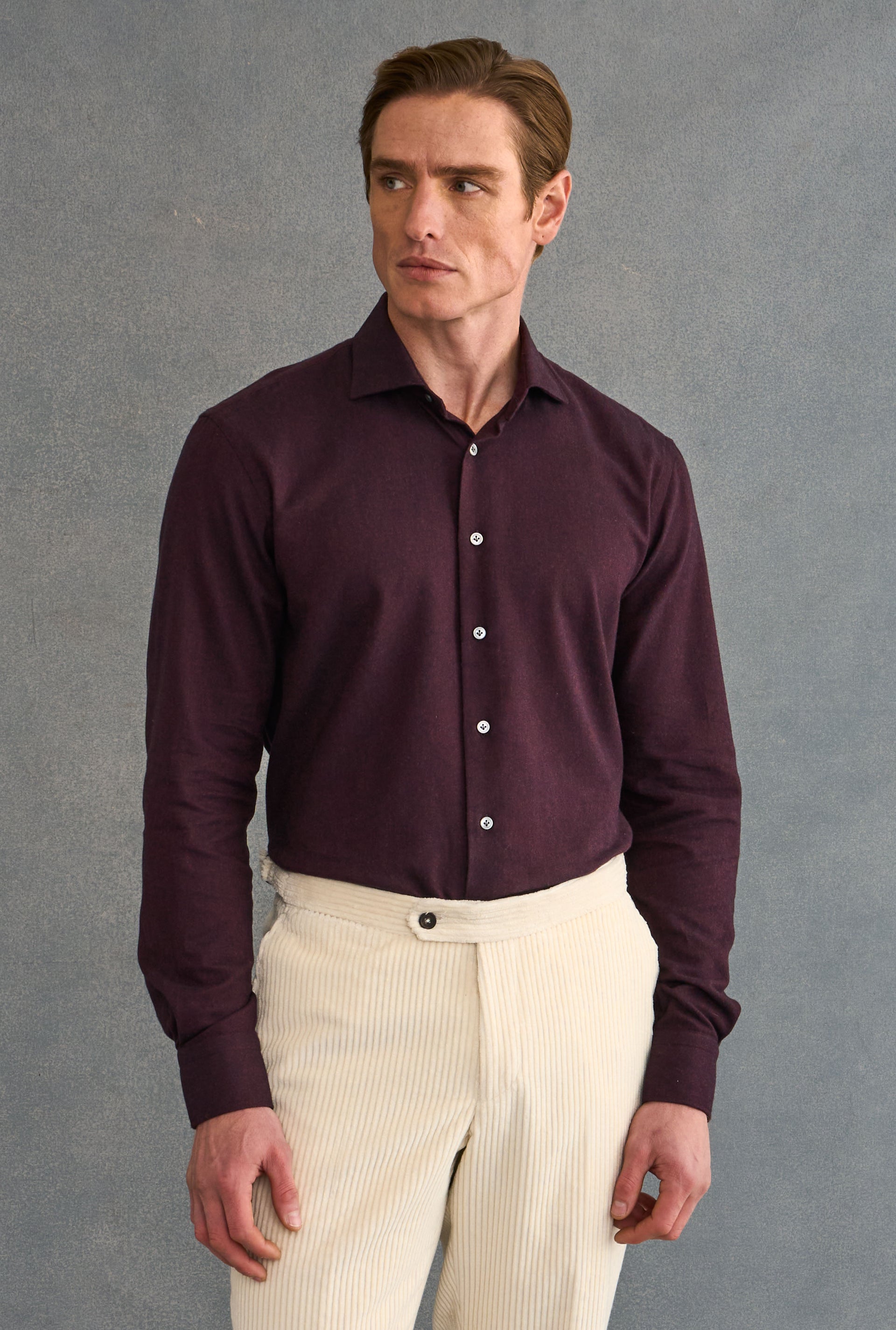 Burgundy Cutaway Collar Standard Fit Flannel Shirt