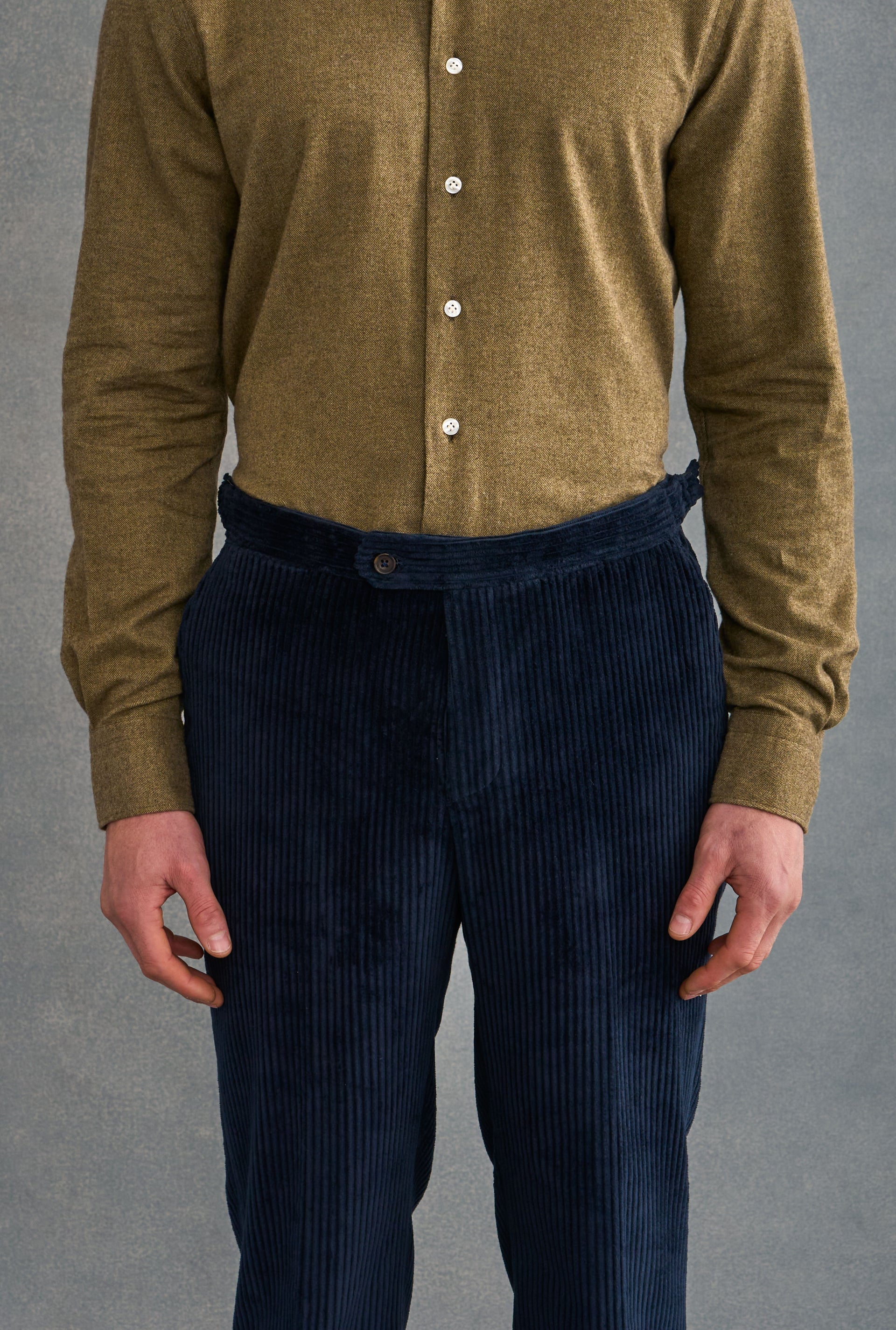 Khaki Herringbone Cutaway Collar Standard Fit Flannel Shirt