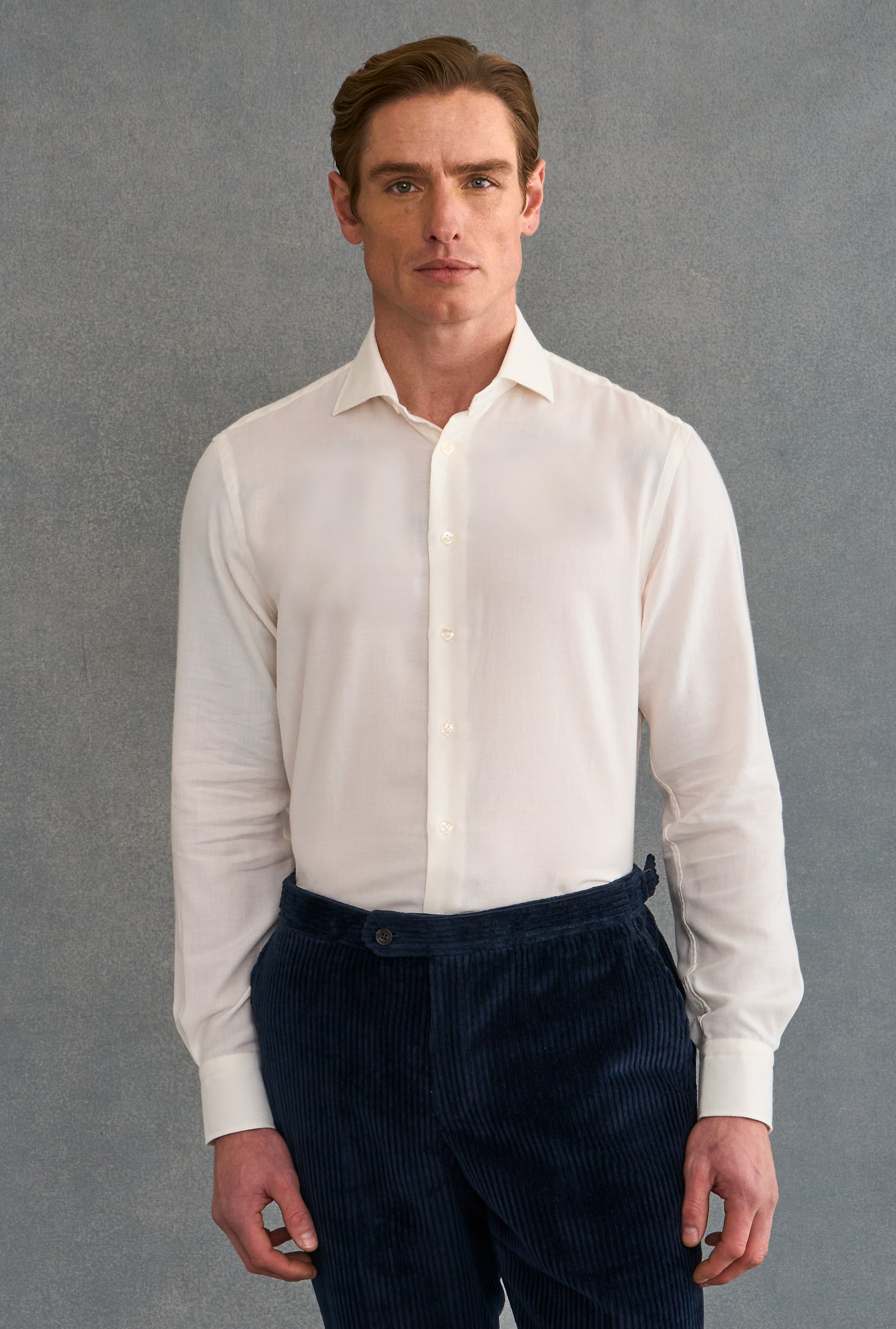 White Cutaway Collar Standard Fit Cotton & Cashmere Shirt