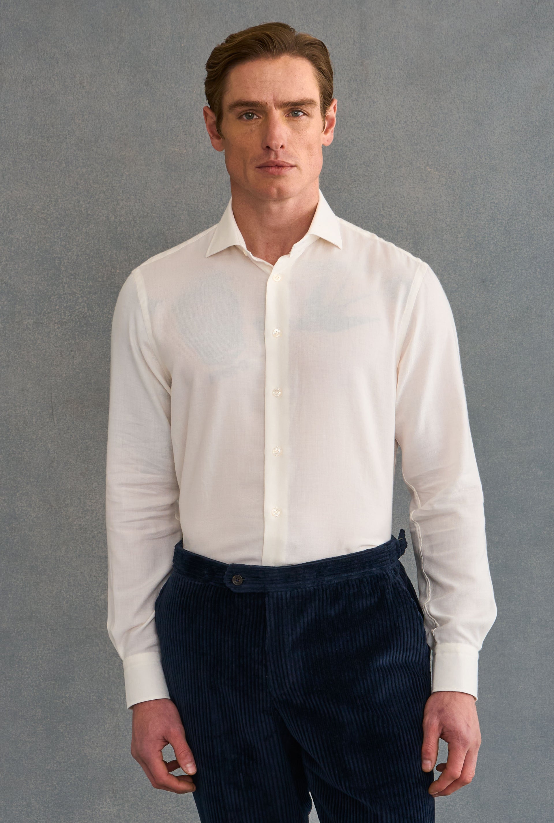 Cream Cutaway Collar Standard Fit Flannel Shirt