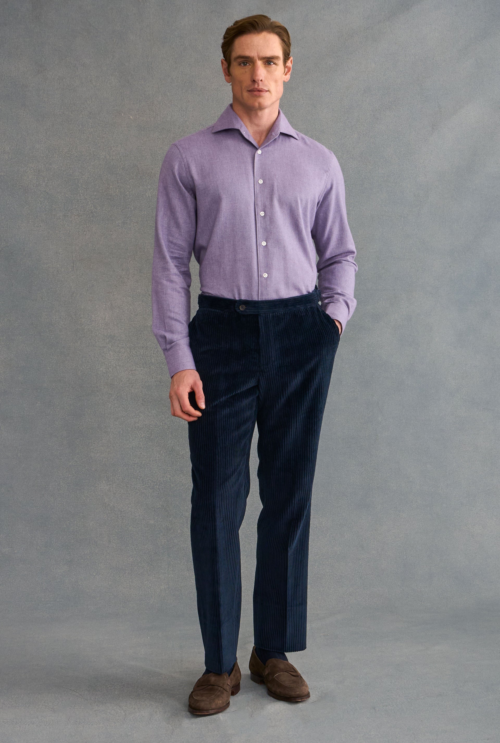 Lilac Herringbone Cutaway Collar Standard Fit Flannel Shirt