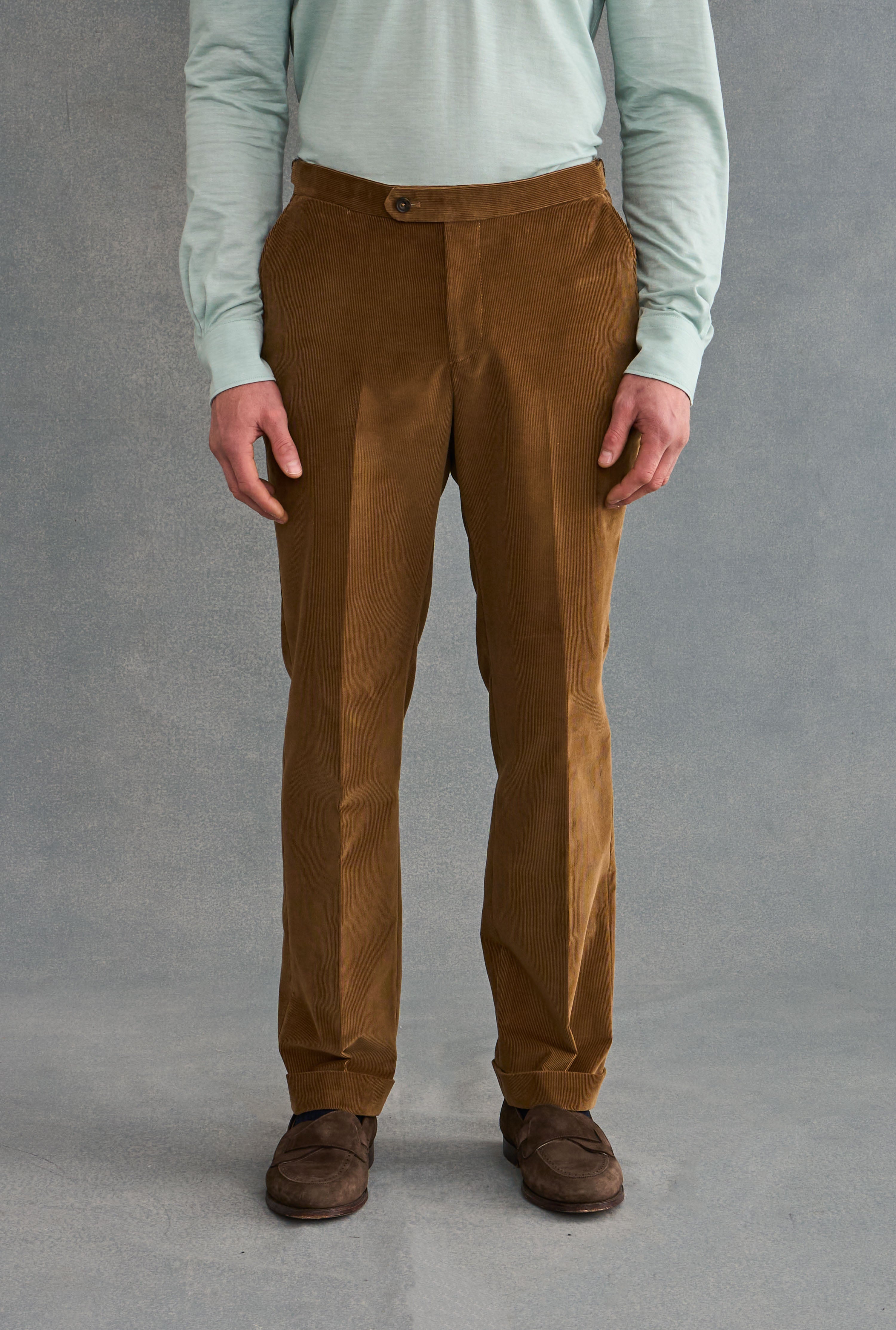 Camel Flat Front 14 Wale Corduroy Trousers