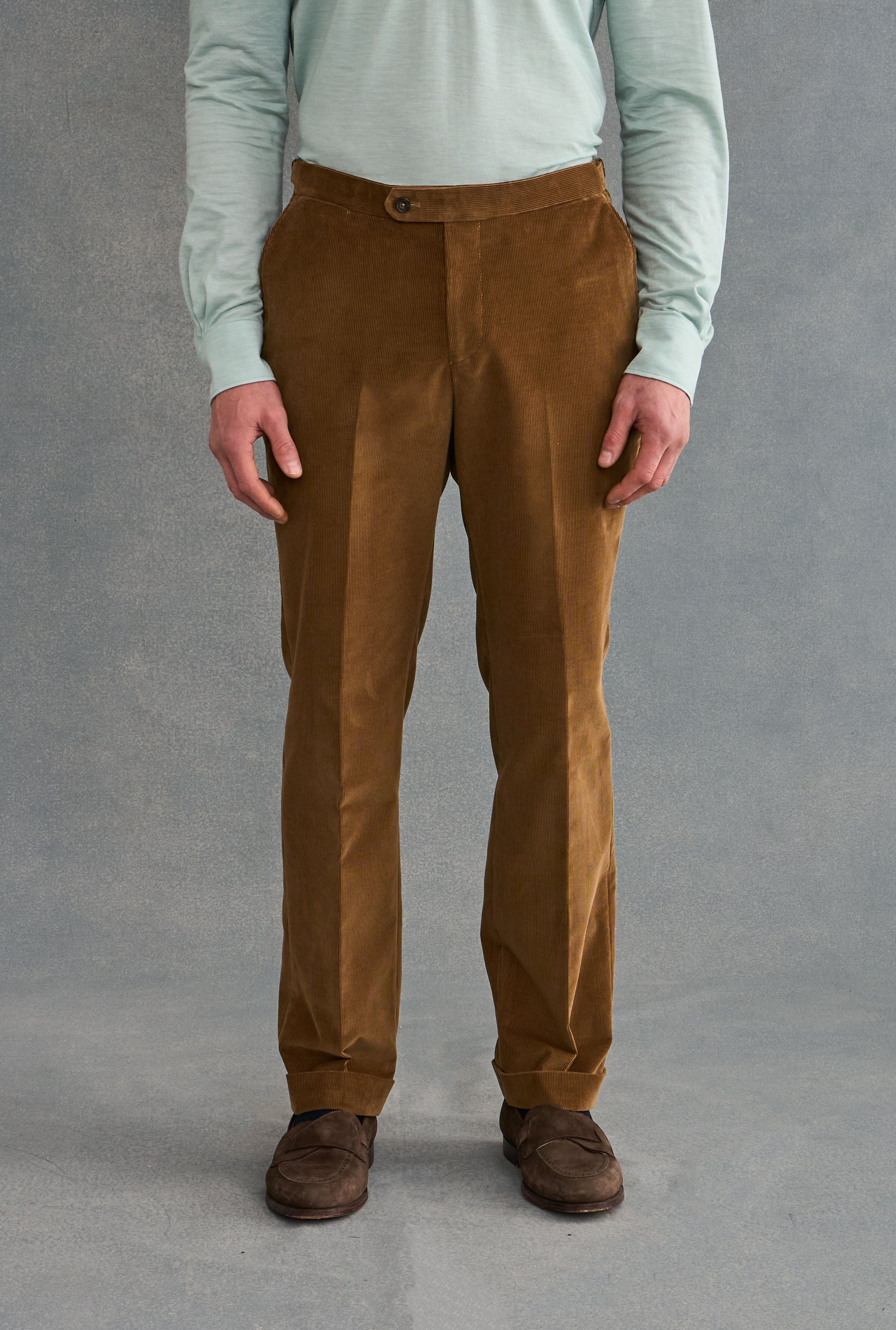 Camel Flat Front 14 Wale Corduroy Trousers