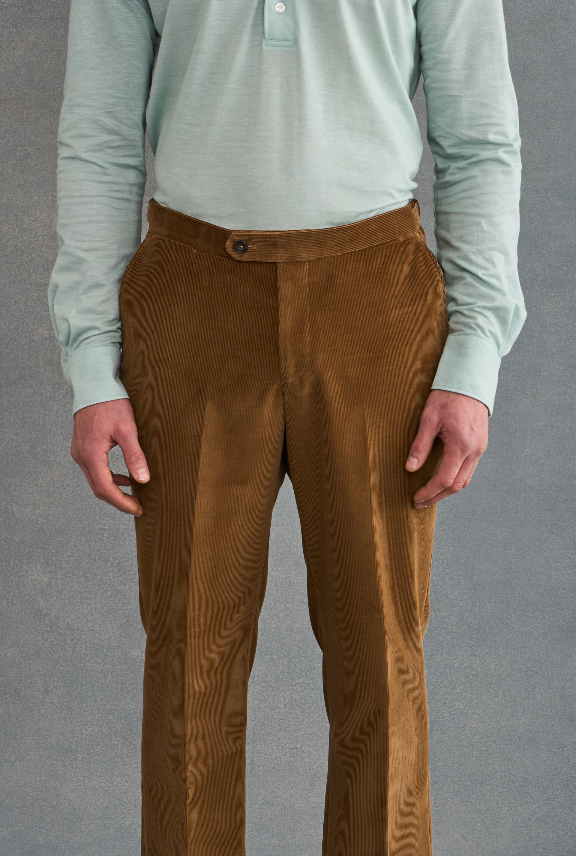 Camel Flat Front 14 Wale Corduroy Trousers