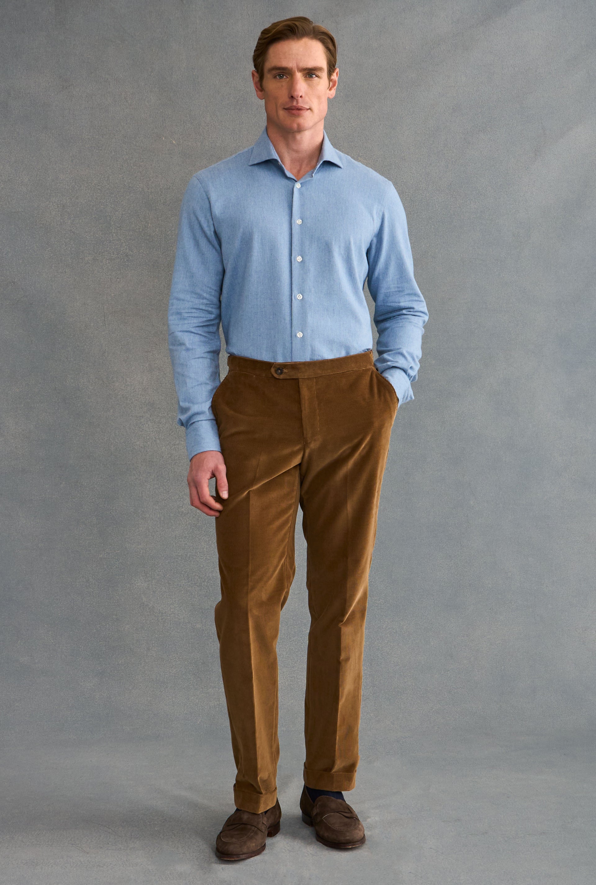 Light Blue Cutaway Collar Standard Fit Flannel Shirt