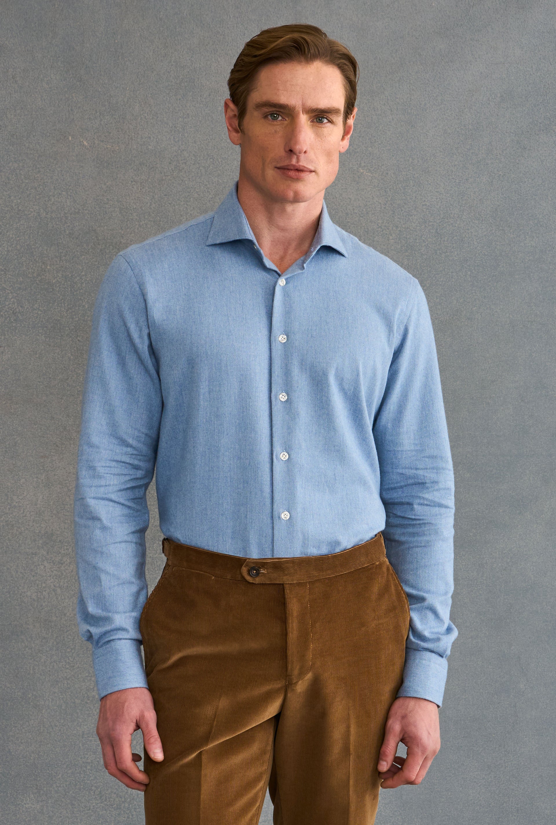 Light Blue Cutaway Collar Standard Fit Flannel Shirt