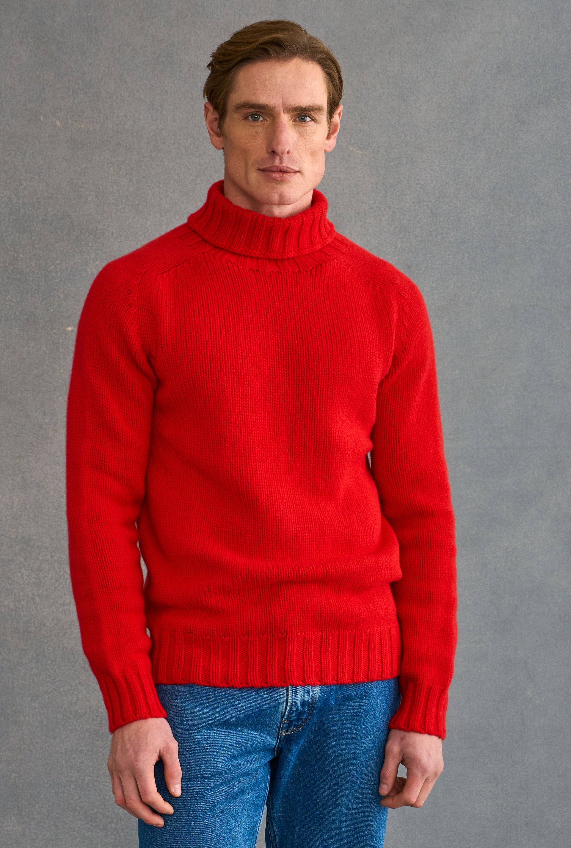 Red Lambswool Roll Neck Jumper