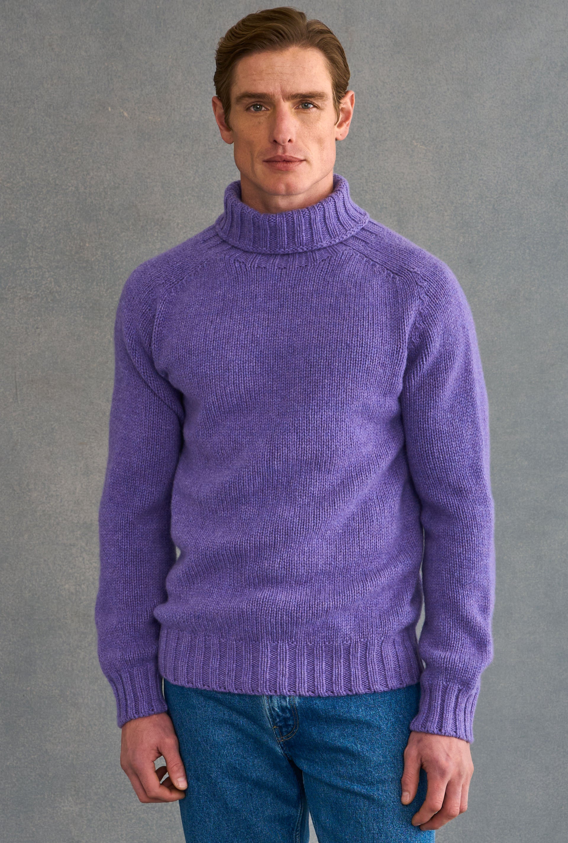 Purple Lambswool Roll Neck Jumper