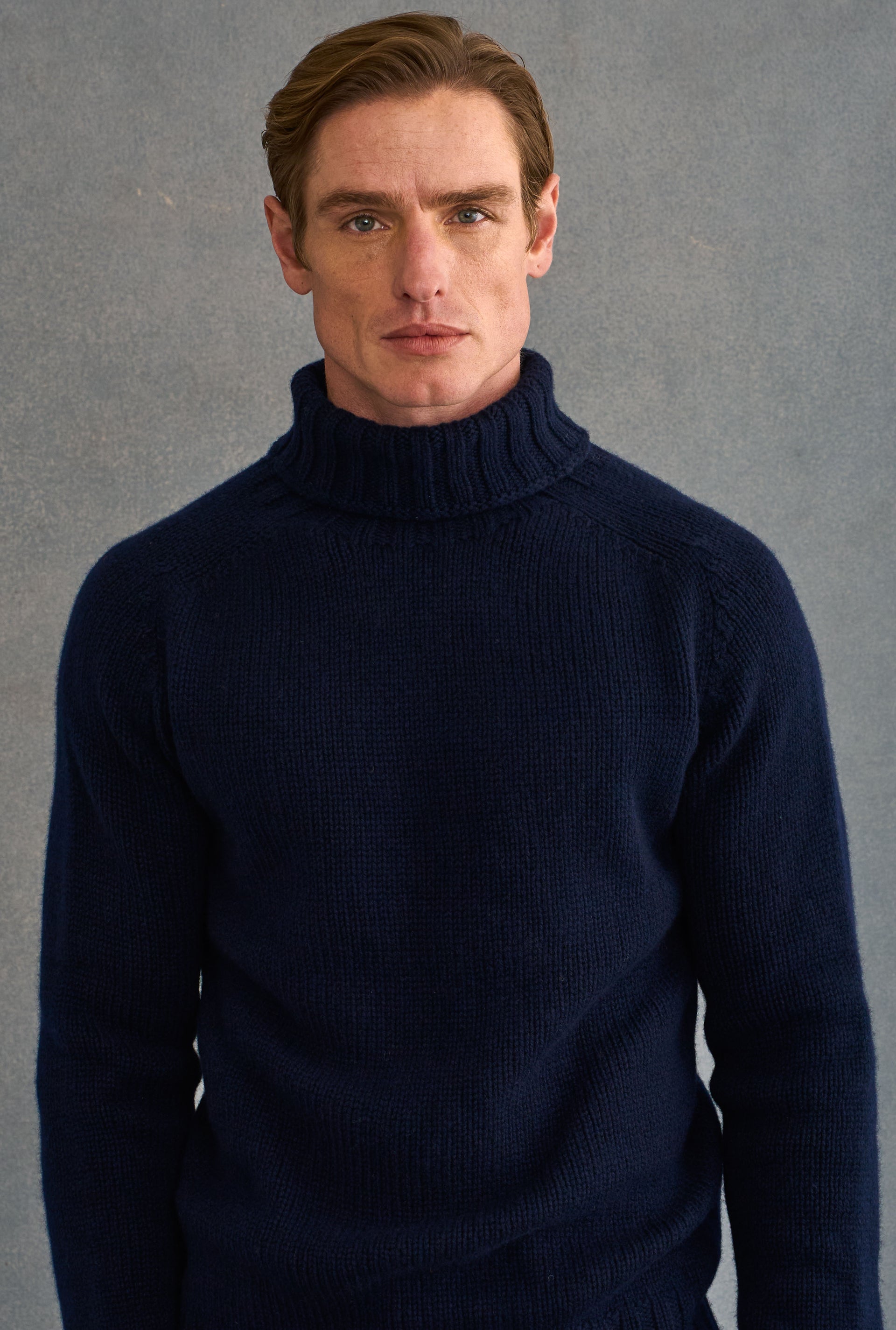 Navy Lambswool Roll Neck Jumper