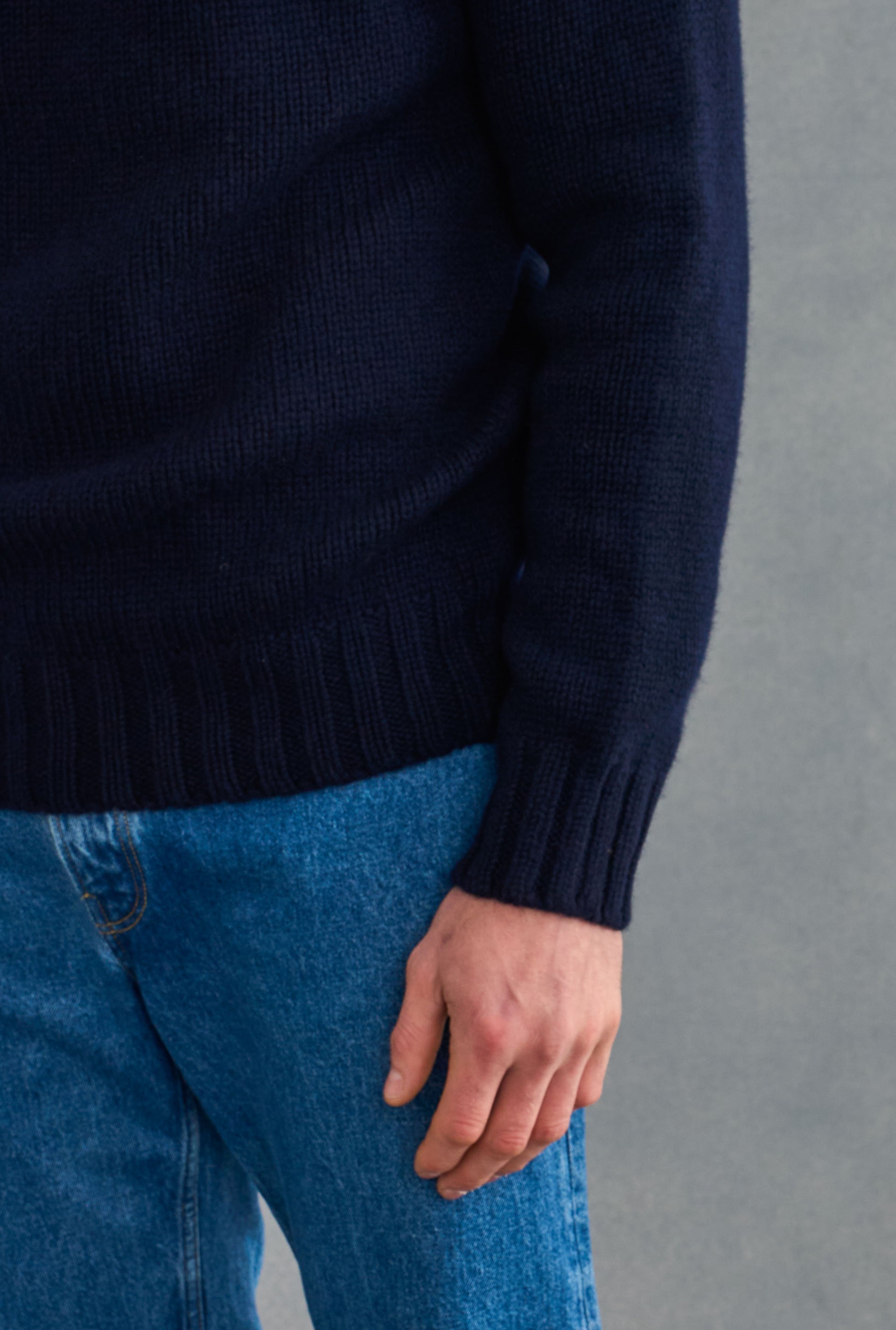 Navy Lambswool Roll Neck Jumper