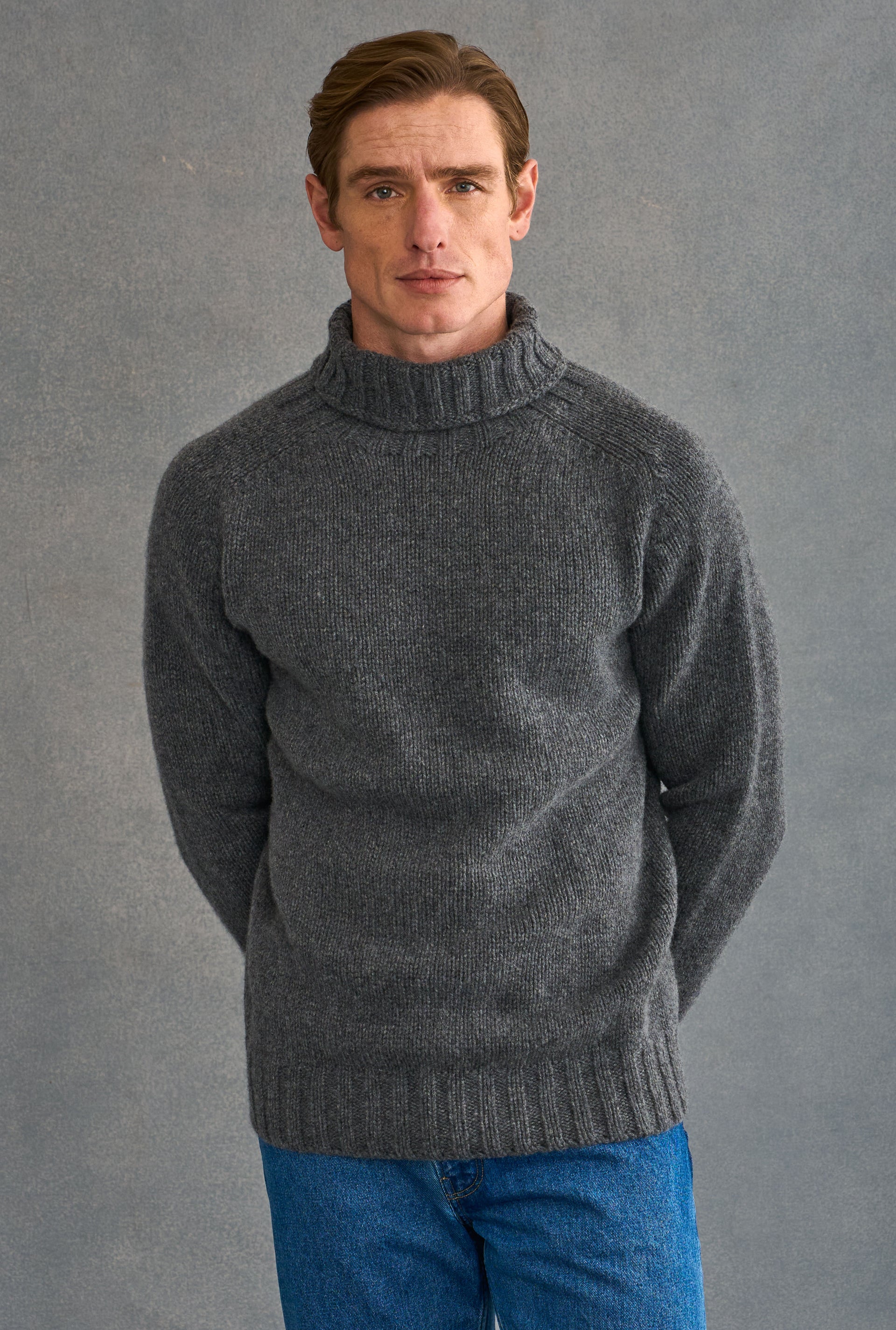 Grey Lambswool Roll Neck Jumper