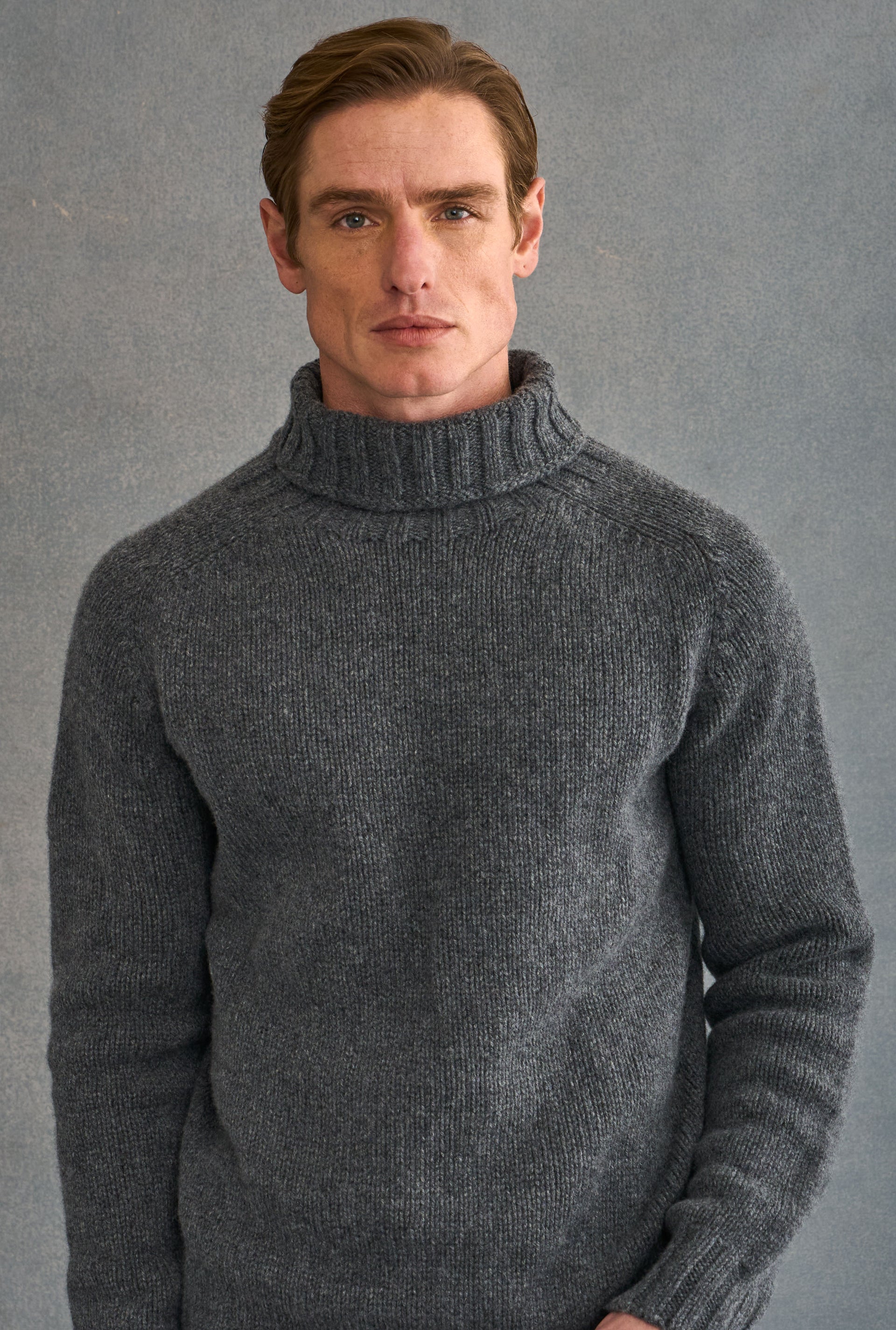 Grey Lambswool Roll Neck Jumper