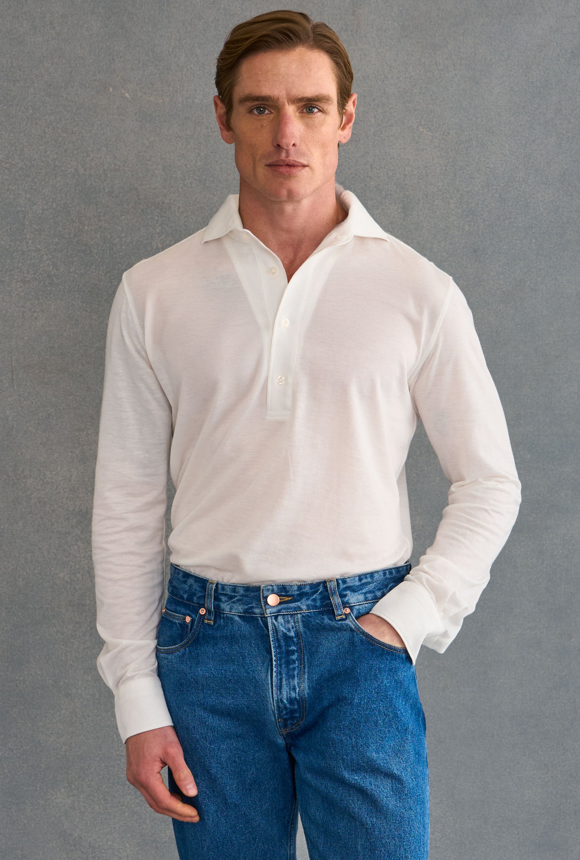 White One Piece Collar Cotton & Cashmere Popover Shirt