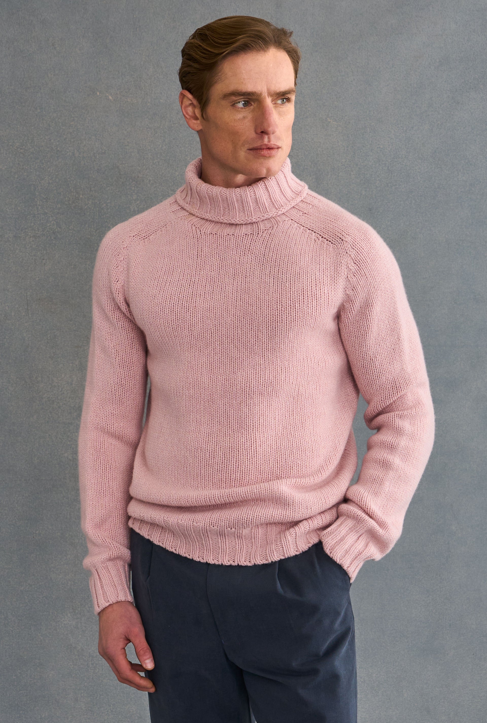 Pink Lambswool Roll Neck Jumper