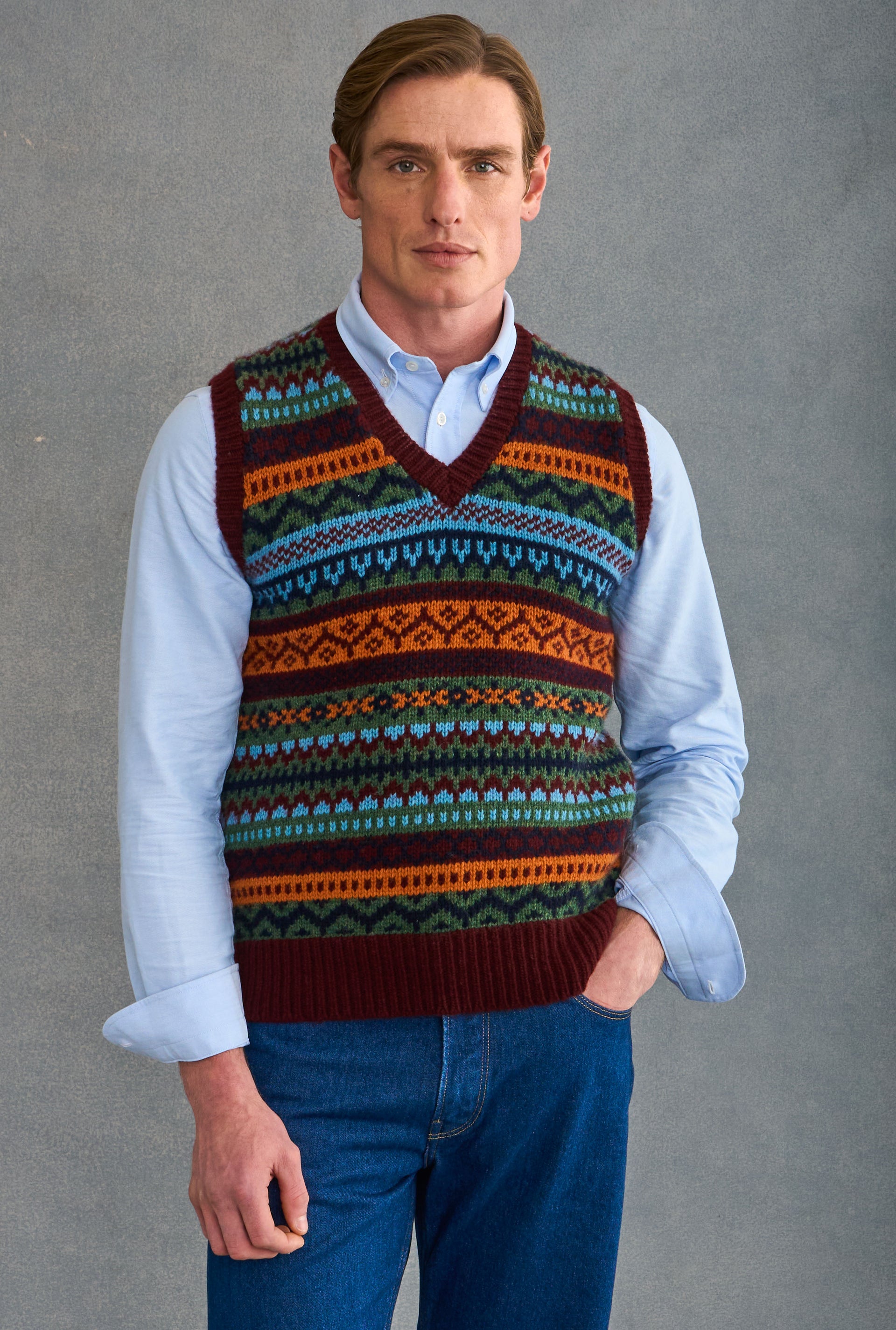 Green & Burgundy Fair Isle Slipover