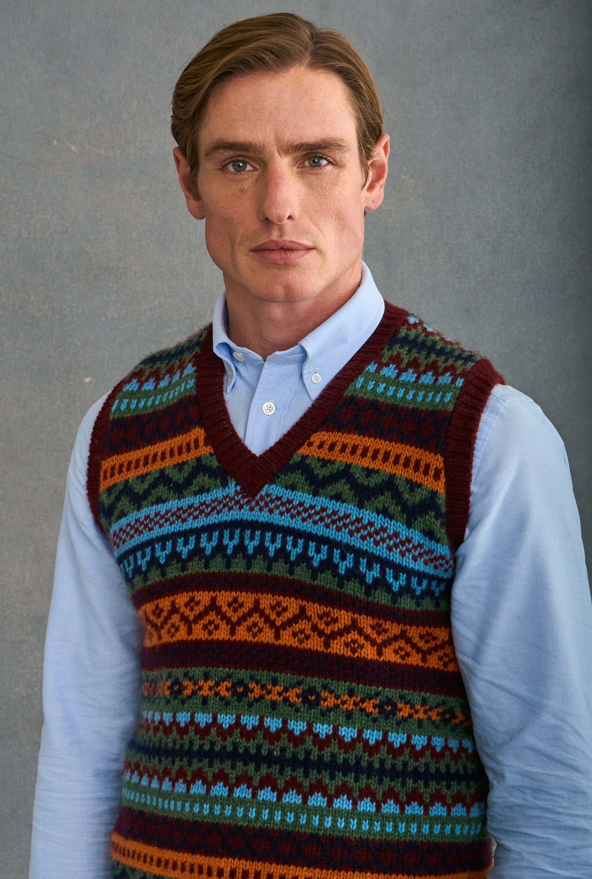 Green & Burgundy Fair Isle Slipover