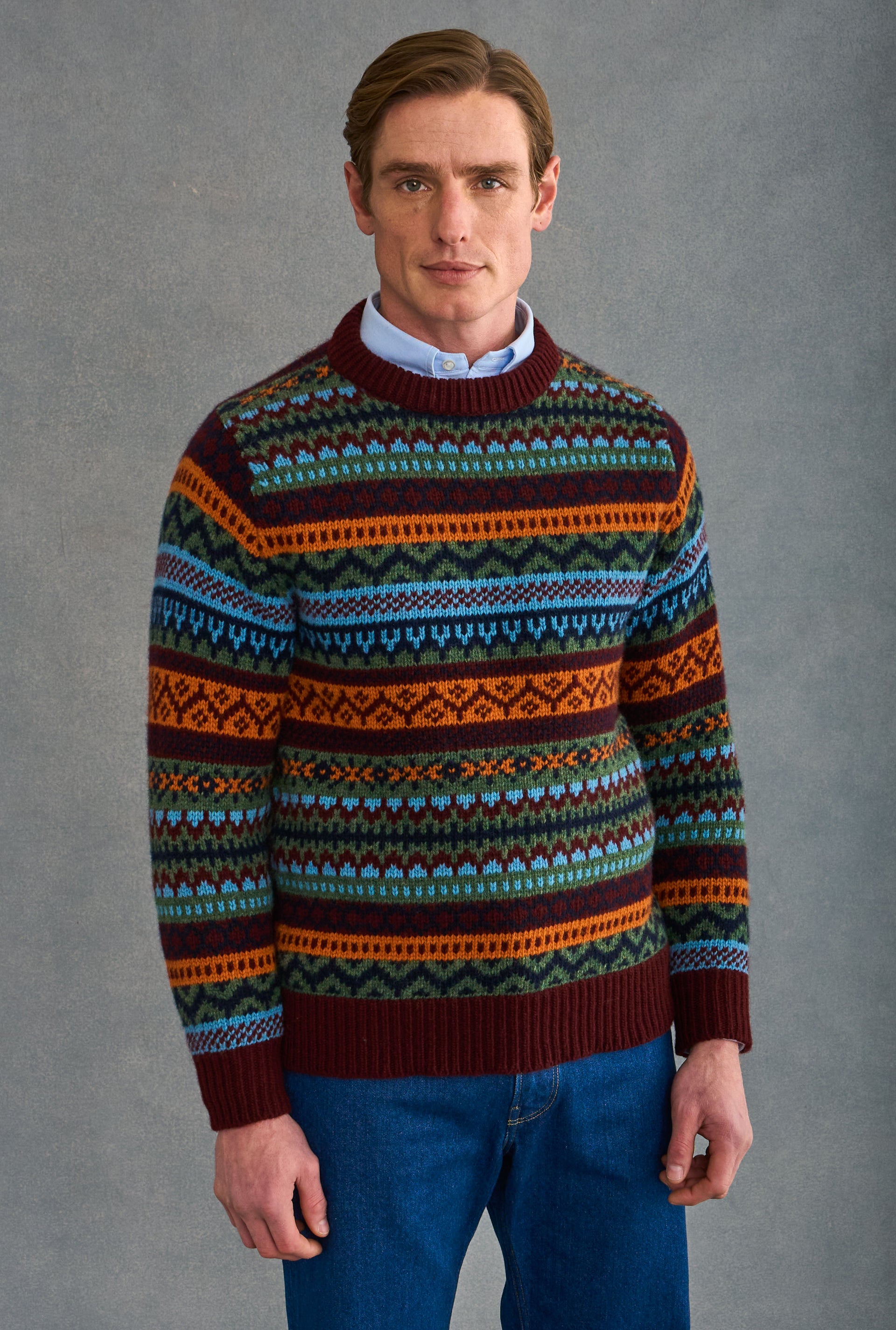 Burgundy & Green Fair Isle Jumper