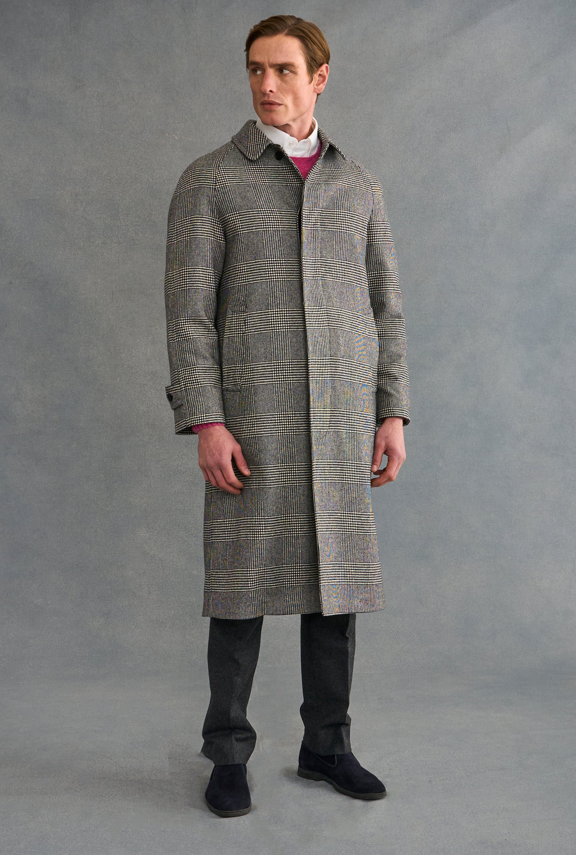 Black & White Prince of Wales Check Raglan Sleeve Overcoat