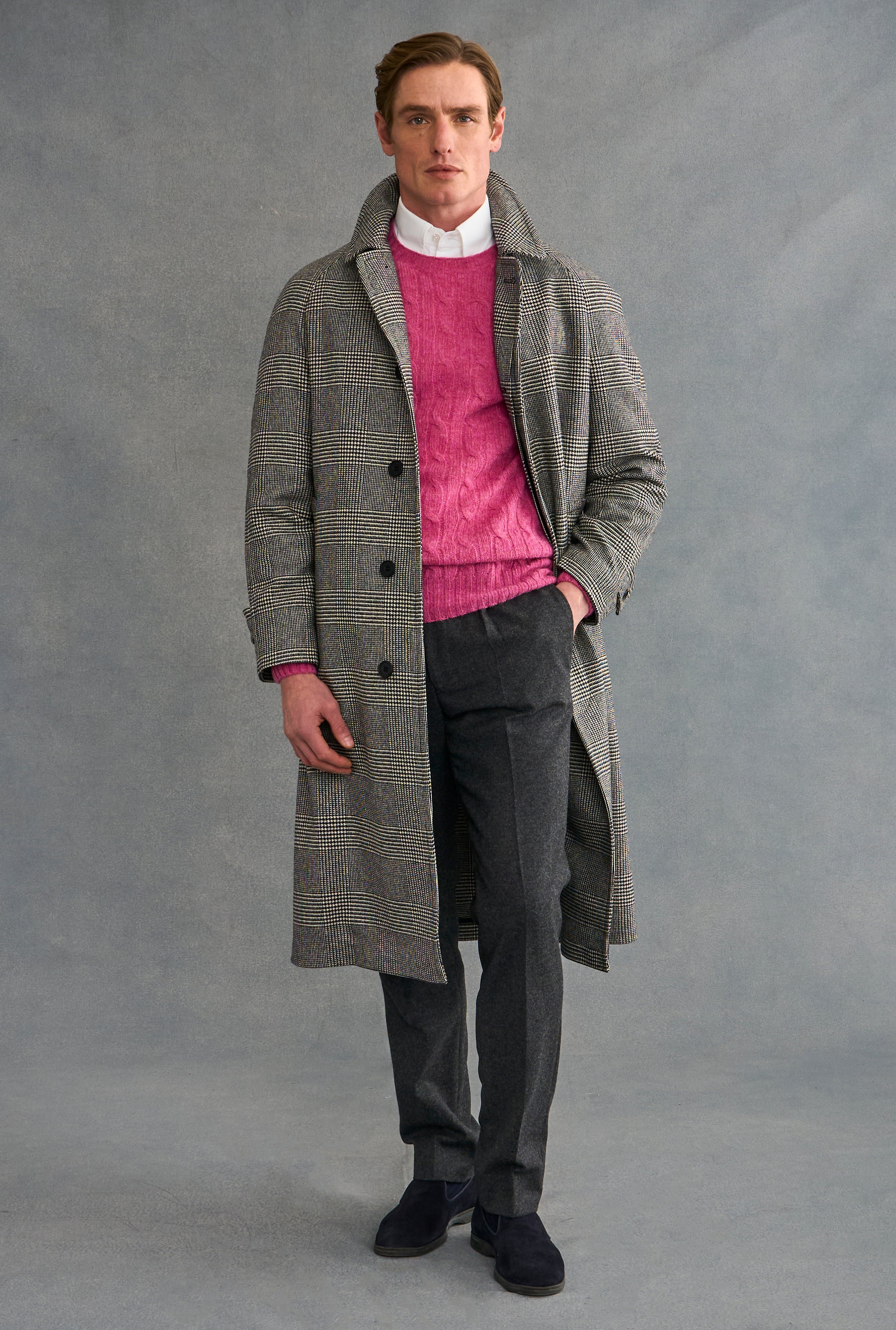 Black & White Prince of Wales Check Raglan Sleeve Overcoat