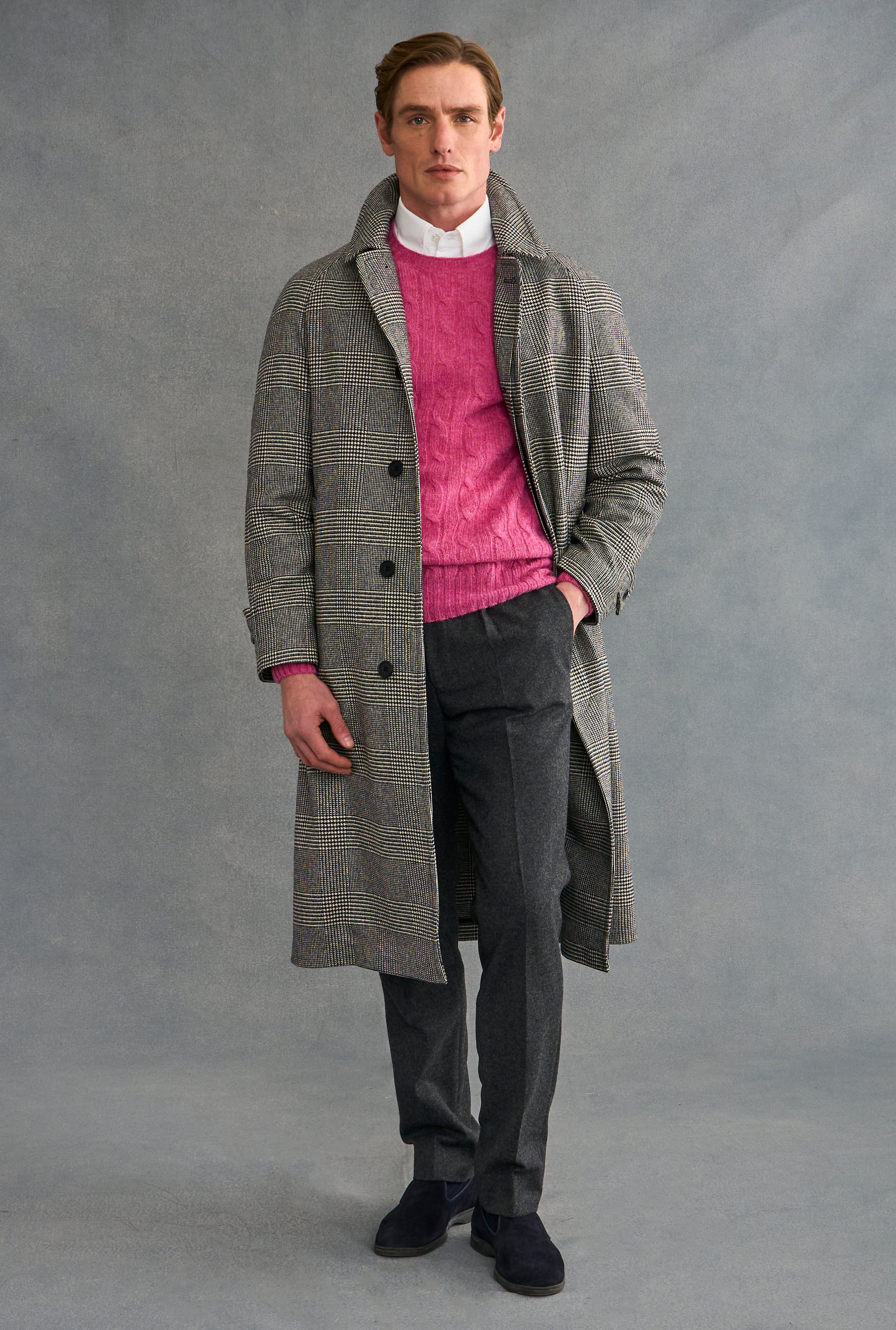 Black & White Prince of Wales Check Raglan Sleeve Overcoat