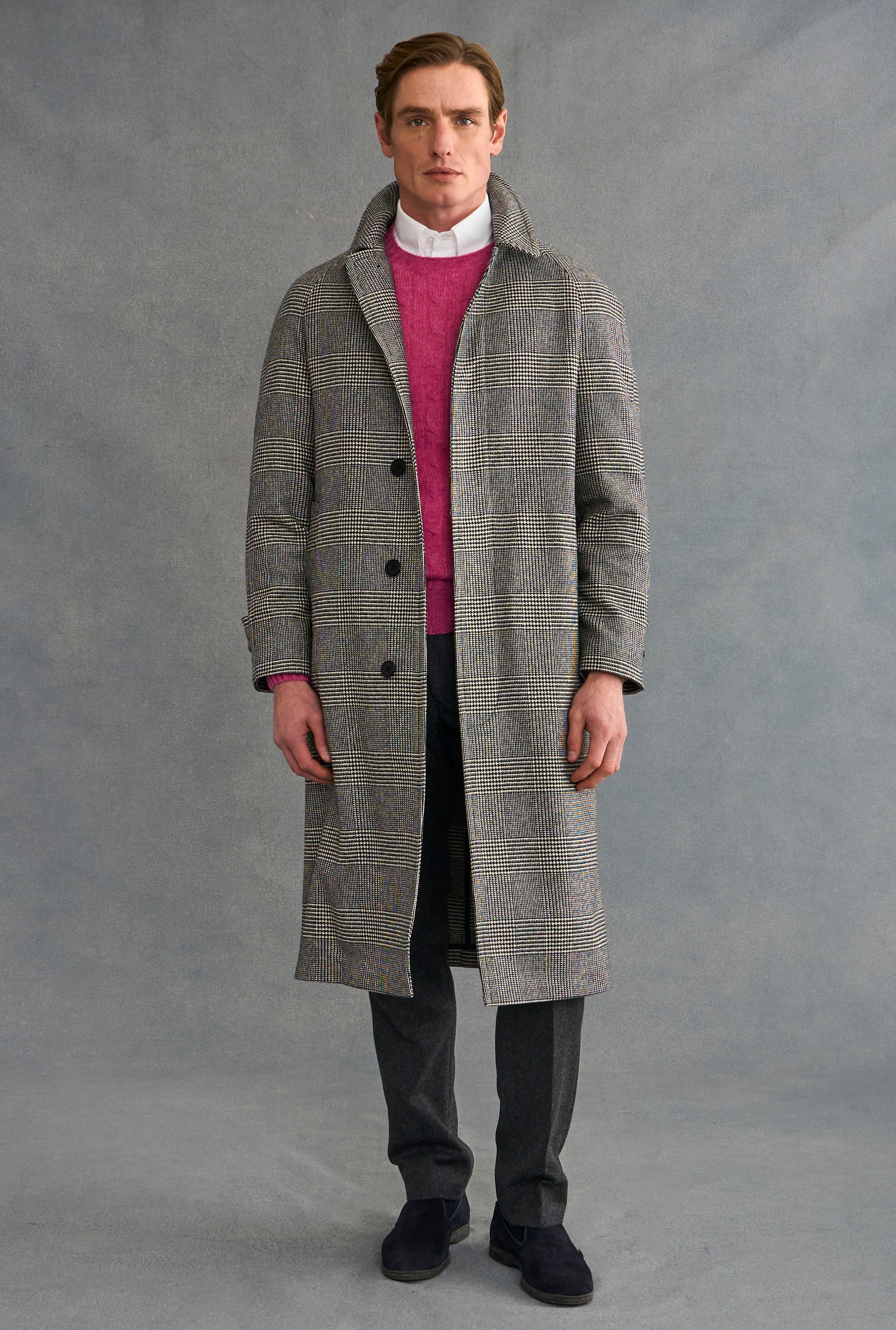 Black & White Prince of Wales Check Raglan Sleeve Overcoat