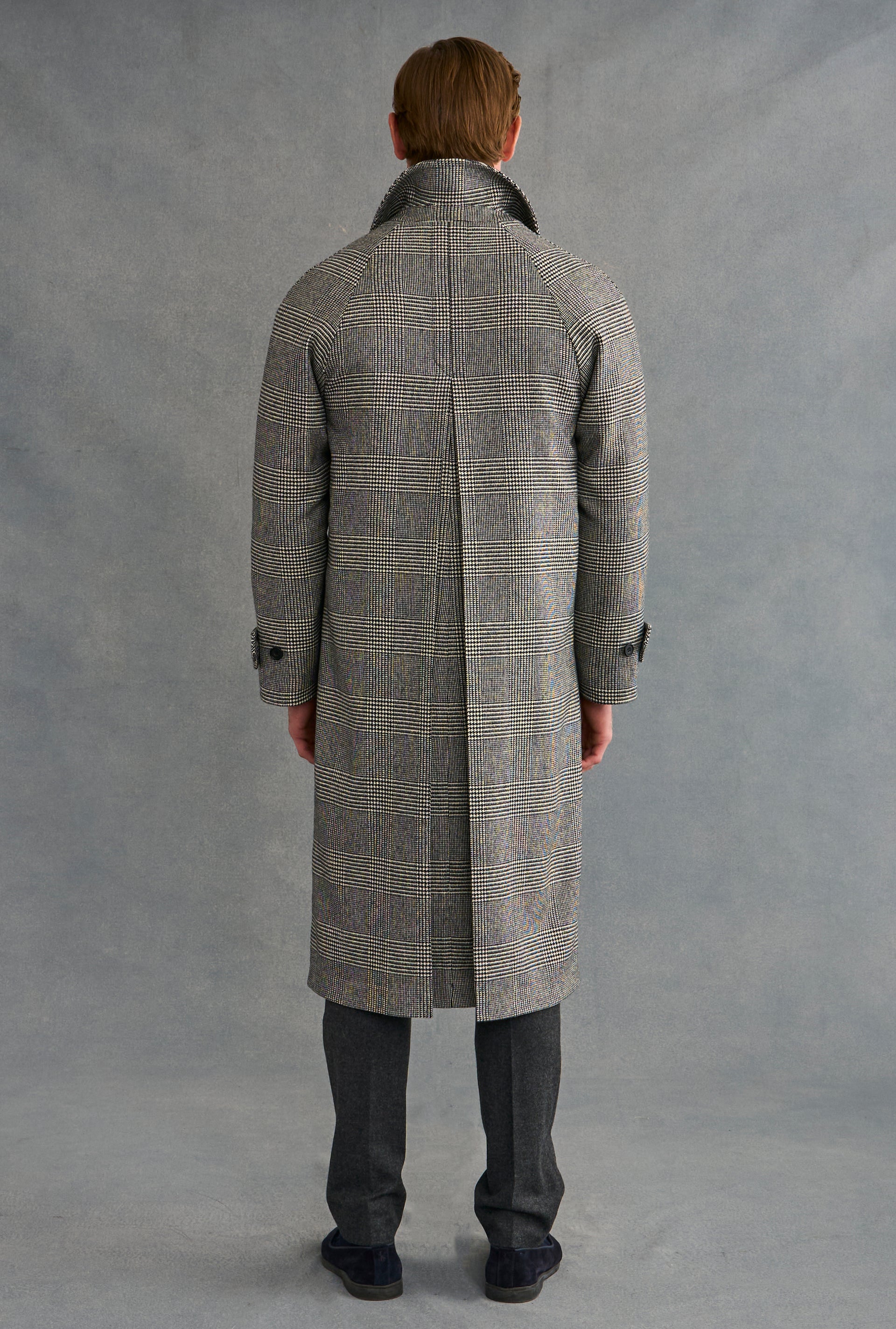 Black & White Prince of Wales Check Raglan Sleeve Overcoat